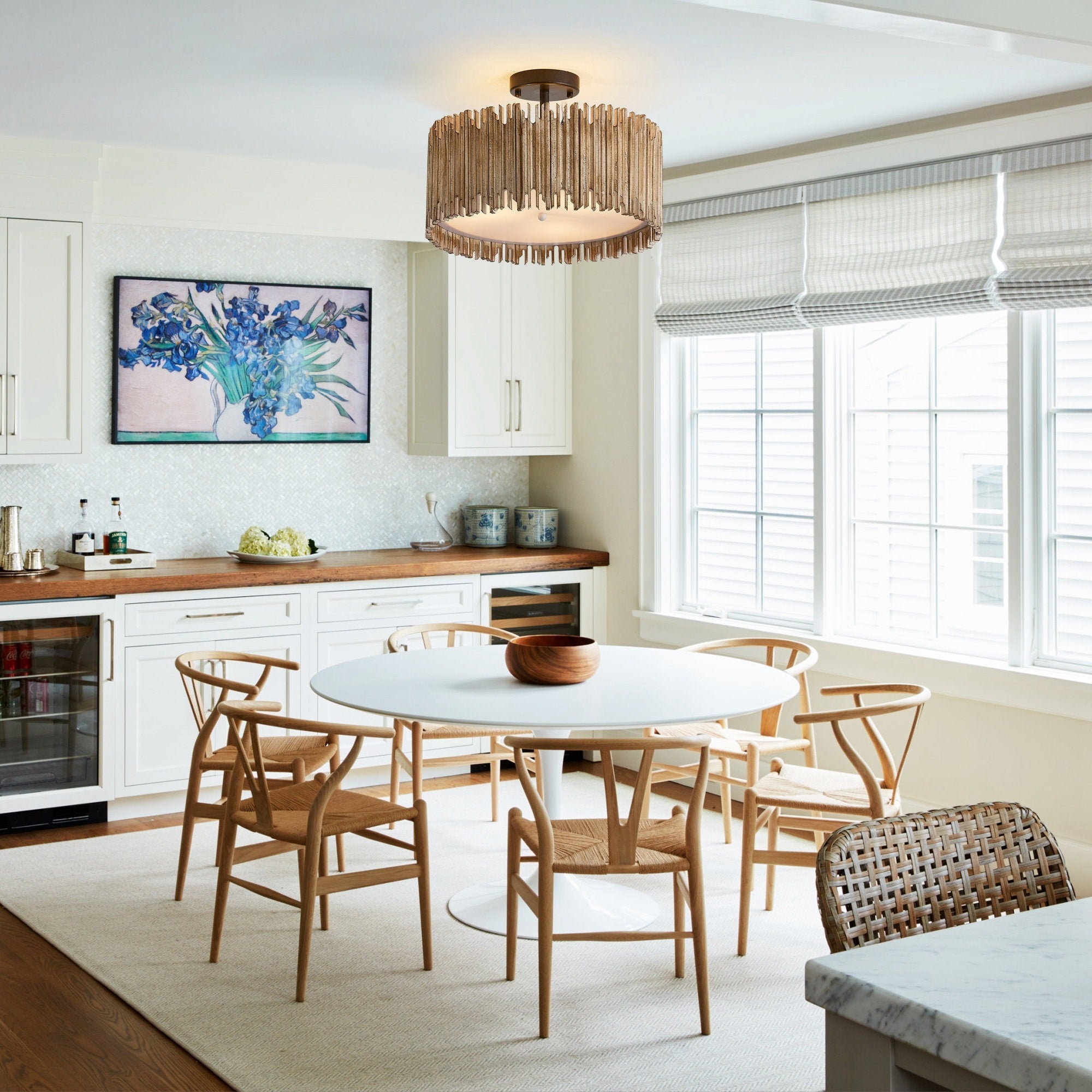 Plafonnier semi-encastré à 3 lumières en bois blanc vieilli