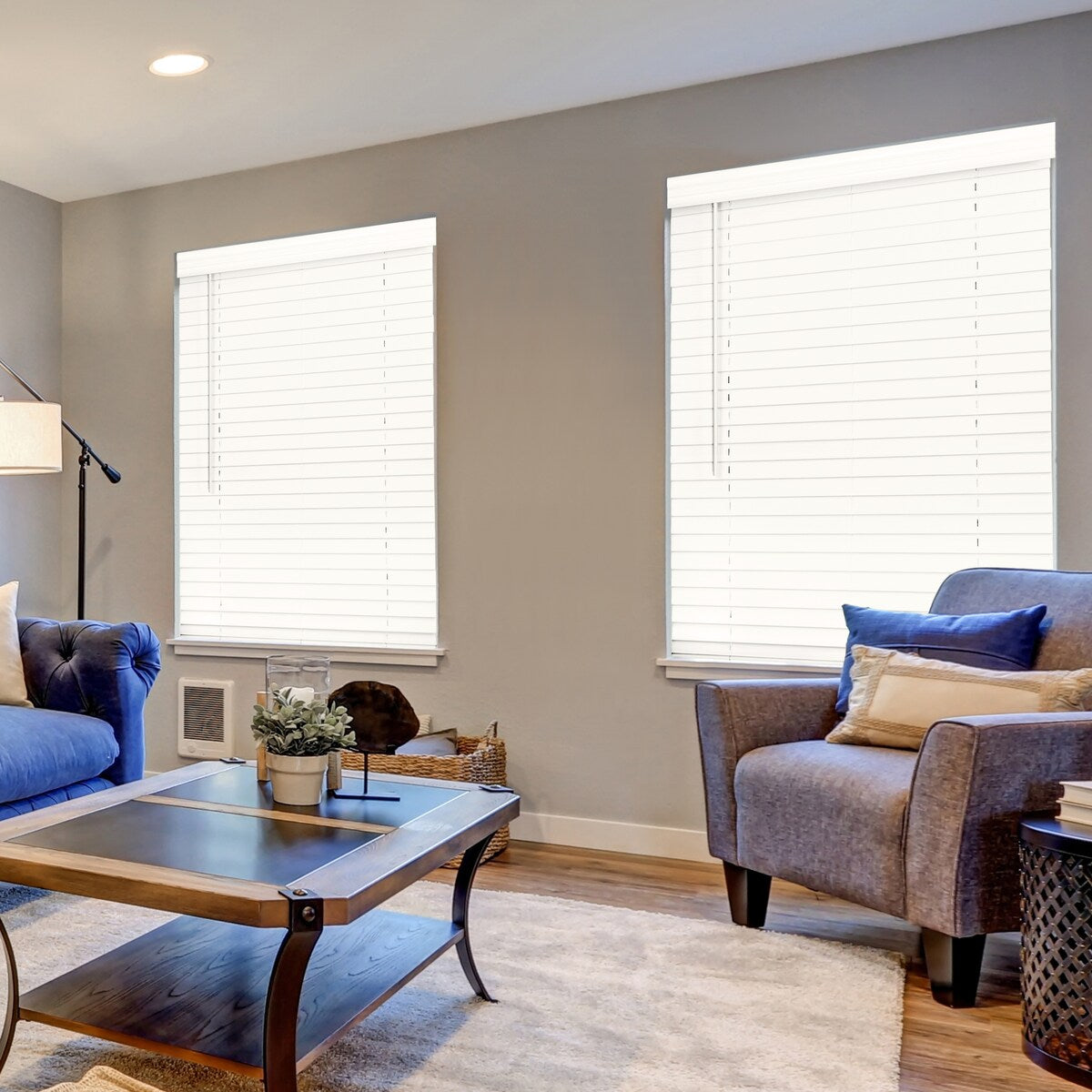 2 stores imitation bois sans fil - Blanc brillant