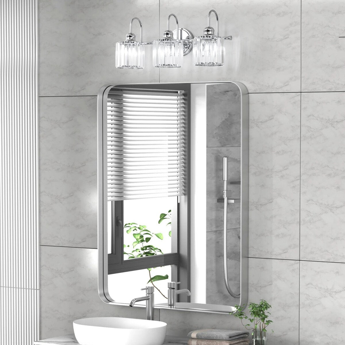 Applique murale linéaire moderne à 3 ou 4 lumières en cristal à intensité variable pour salle de bain