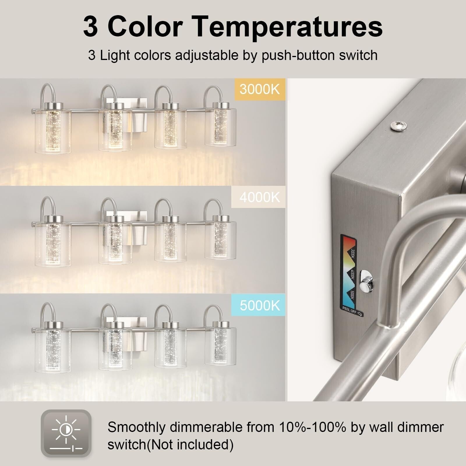 Luminaires de salle de bain 3/4/5/6 lumières en nickel brossé