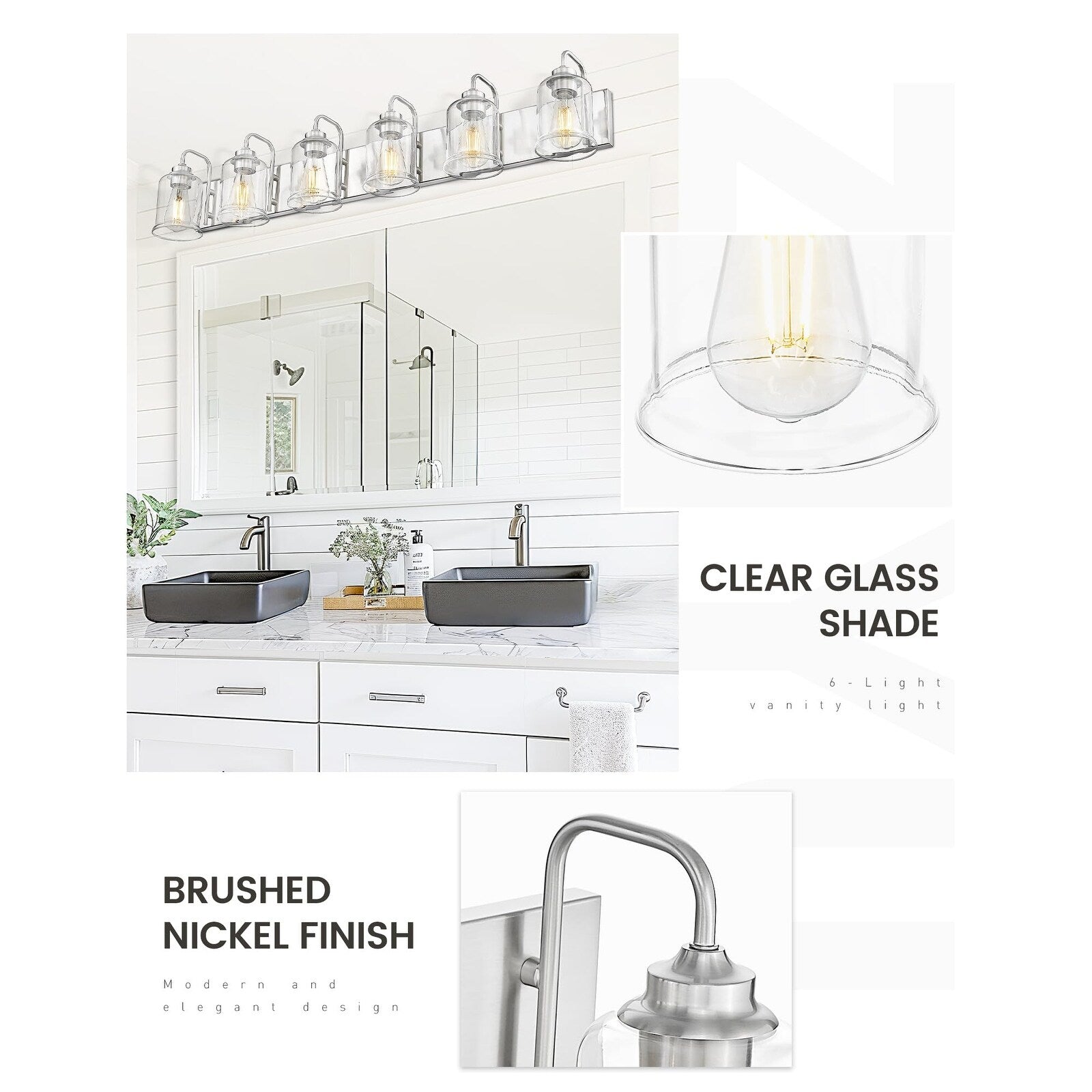 Éclairage de vanité moderne à 3, 4, 5 ou 6 lumières pour miroir de salle de bain