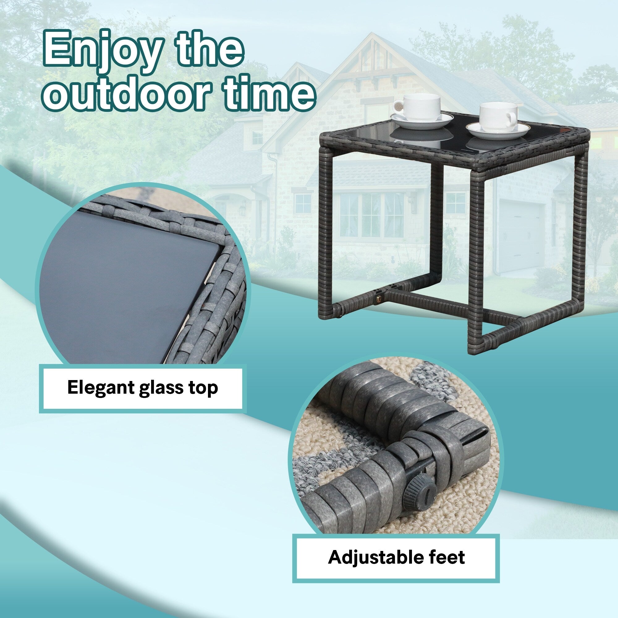 Ensemble de conversation d'extérieur en osier rembourré, 3 pièces