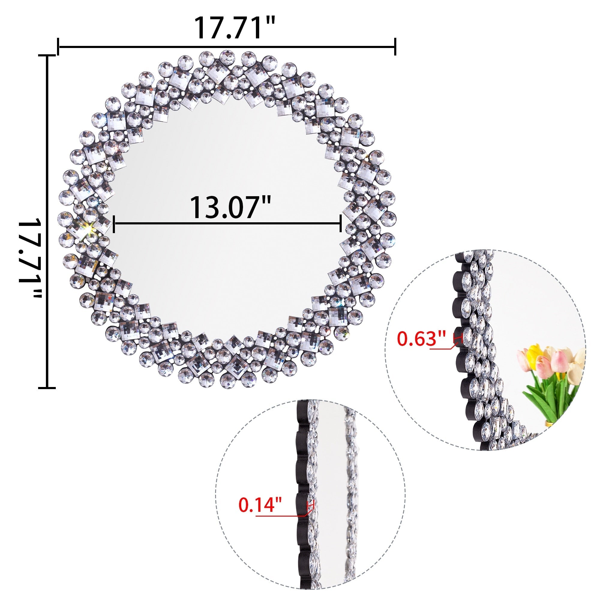 Miroir mural rond avec accents en cristal