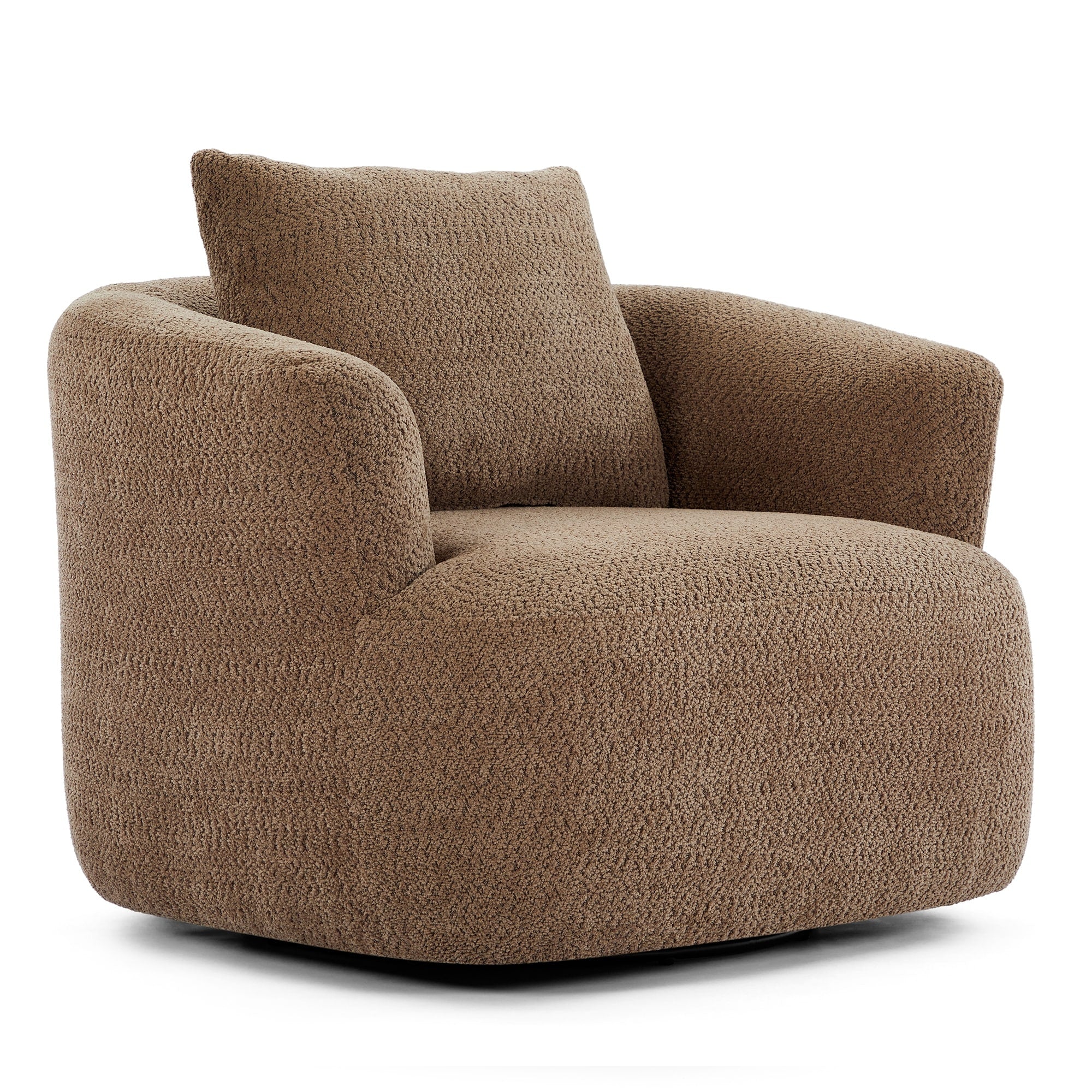 Fauteuil pivotant à 360°, fauteuil d'appoint Boucle 38,2 avec coussin décoratif, fauteuil tonneau rembourré avec accoudoirs incurvés