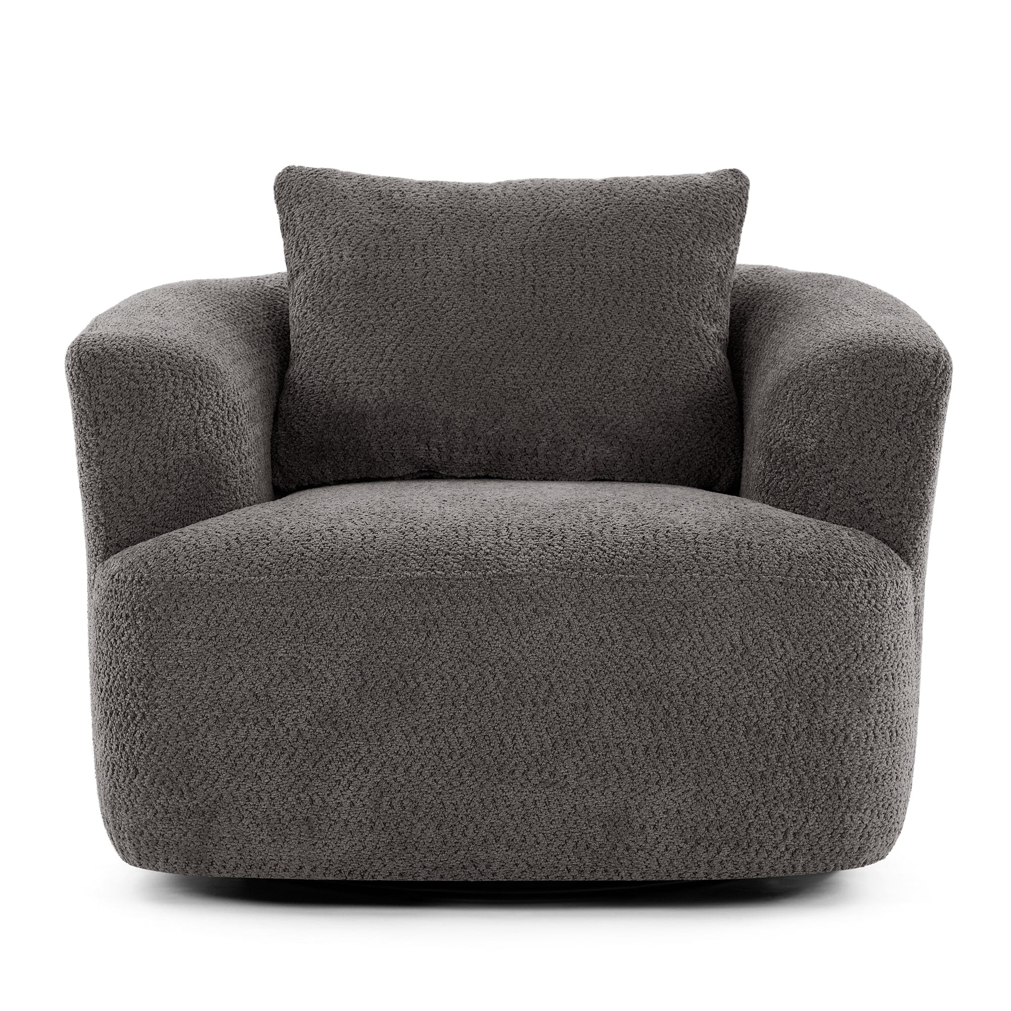 Fauteuil pivotant à 360°, fauteuil d'appoint Boucle 38,2 avec coussin décoratif, fauteuil tonneau rembourré avec accoudoirs incurvés