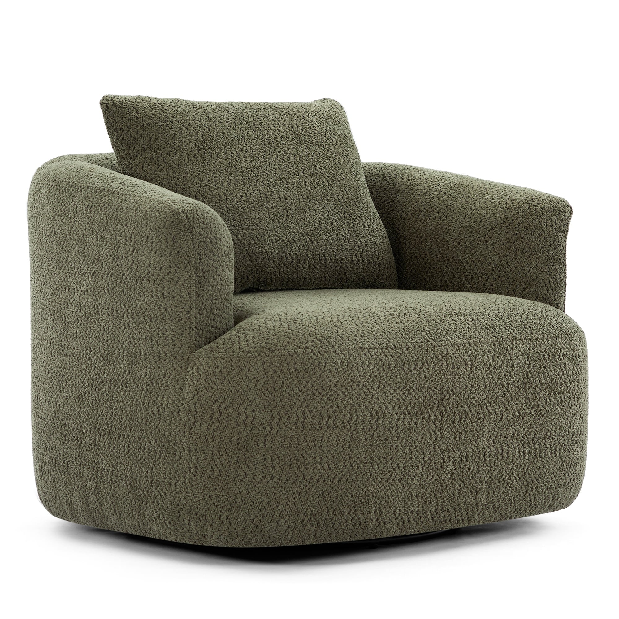 Fauteuil pivotant à 360°, fauteuil d'appoint Boucle 38,2 avec coussin décoratif, fauteuil tonneau rembourré avec accoudoirs incurvés