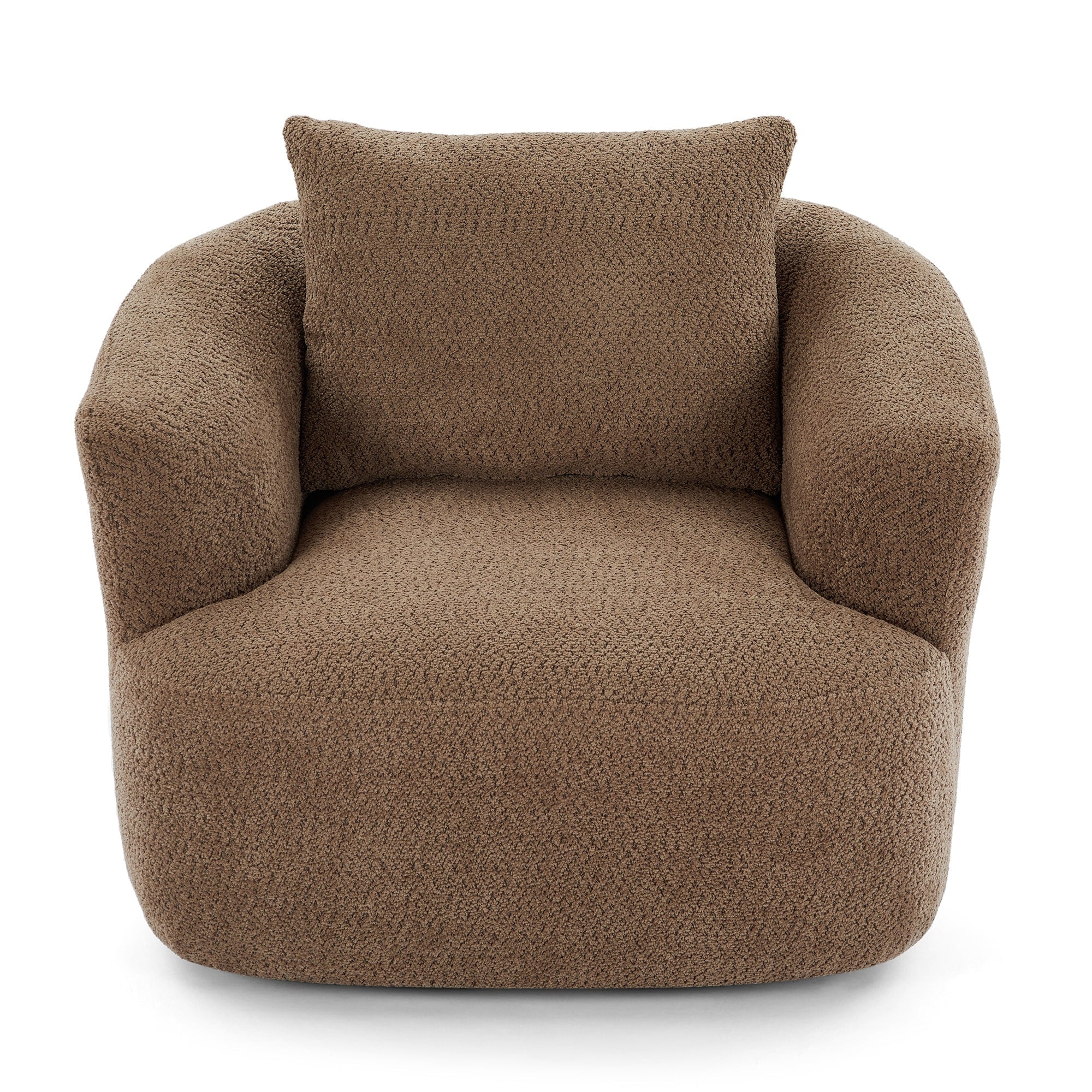 Fauteuil pivotant à 360°, fauteuil d'appoint Boucle 38,2 avec coussin décoratif, fauteuil tonneau rembourré avec accoudoirs incurvés