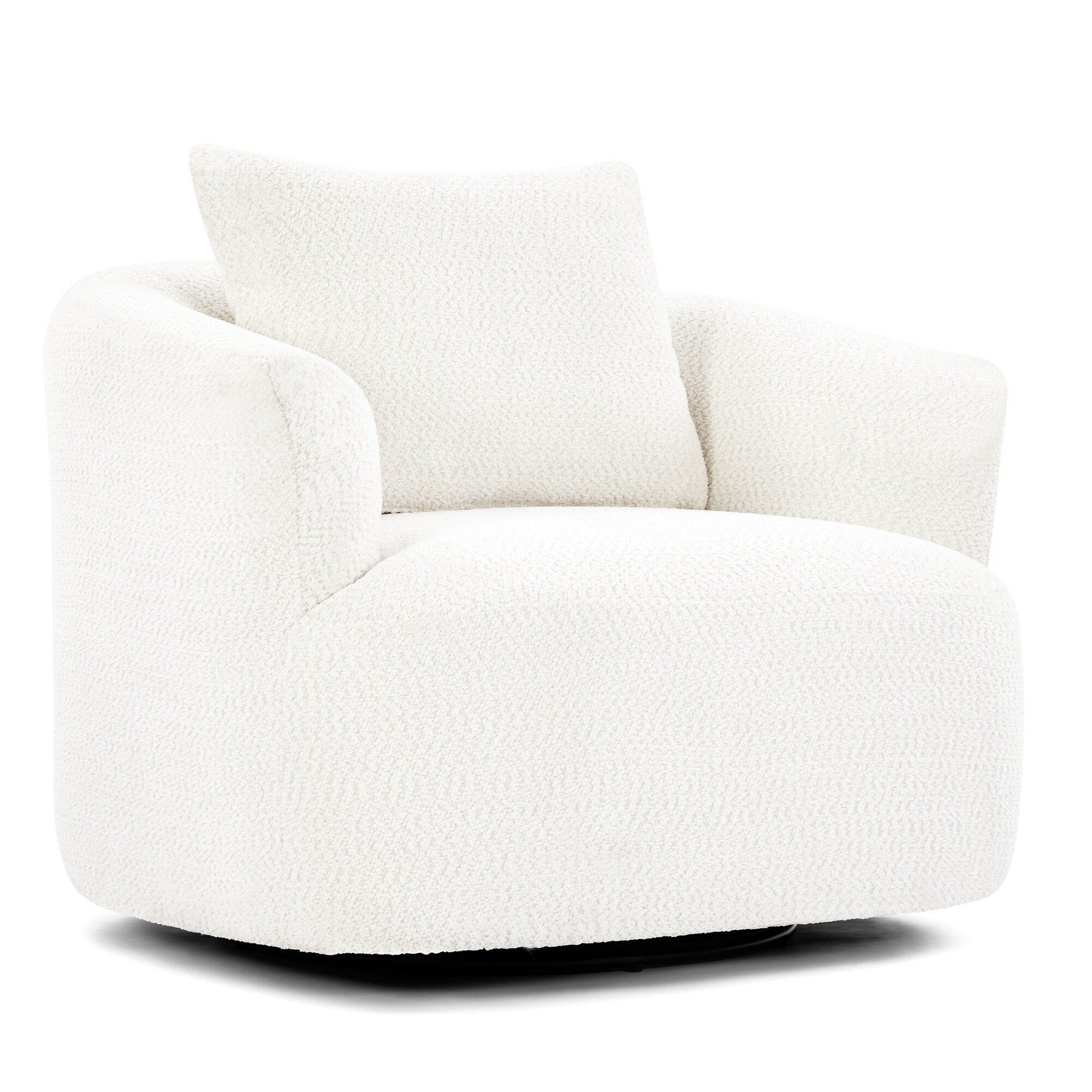 Fauteuil pivotant à 360°, fauteuil d'appoint Boucle 38,2 avec coussin décoratif, fauteuil tonneau rembourré avec accoudoirs incurvés