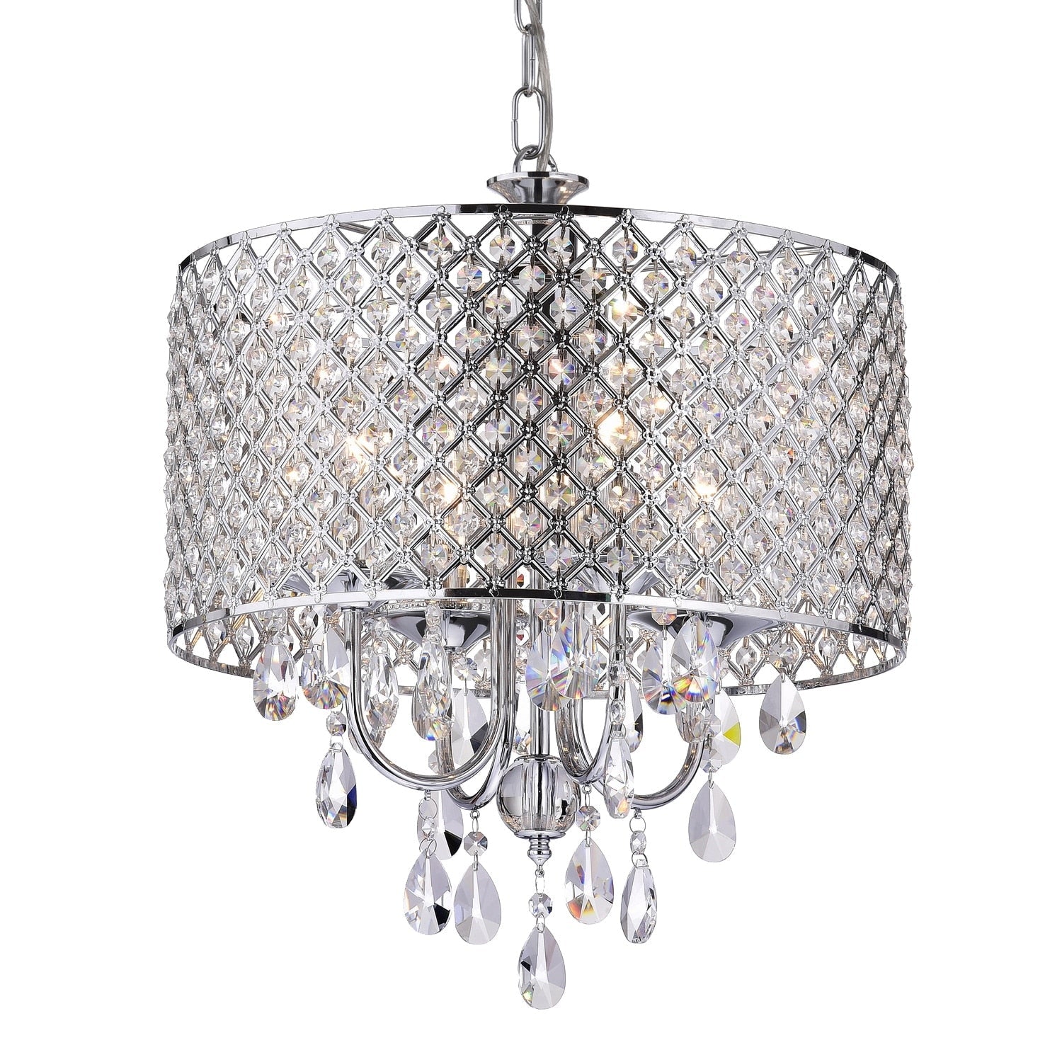 Lustre tambour à perles rondes avec cristaux suspendus