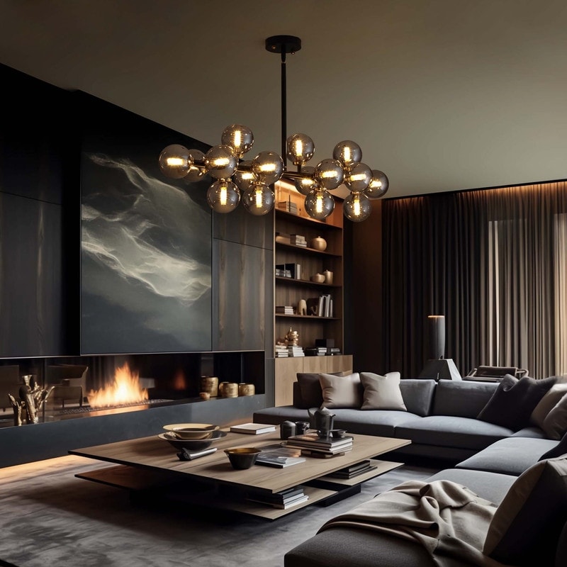 Lustre linéaire moderne du milieu du siècle de 40 po, suspension Spoutnik à 16 ampoules en laiton doré avec globe en verre dépoli pour salle à manger