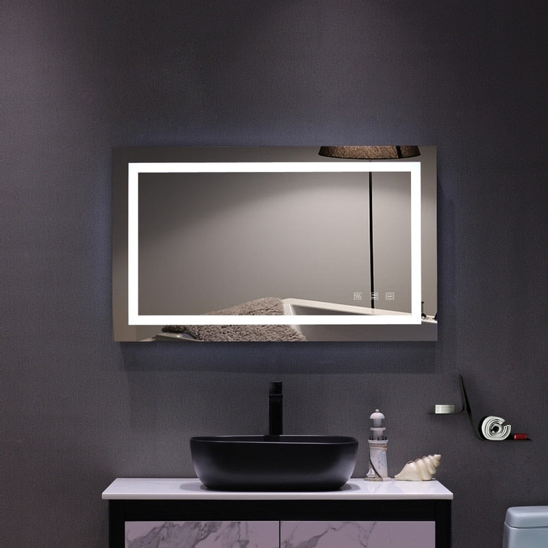Miroir de salle de bain tactile à LED tricolore avec lumières à intensité variable
