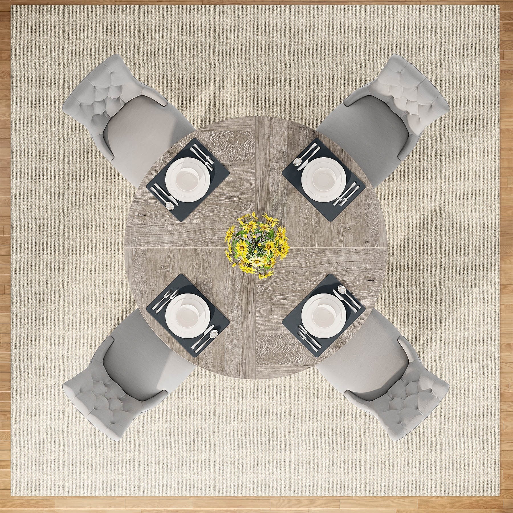 Table à manger ronde 47 pouces pour 4 personnes, table de cuisine de style campagnard, petite table à dîner en bois pour salle à manger et salon