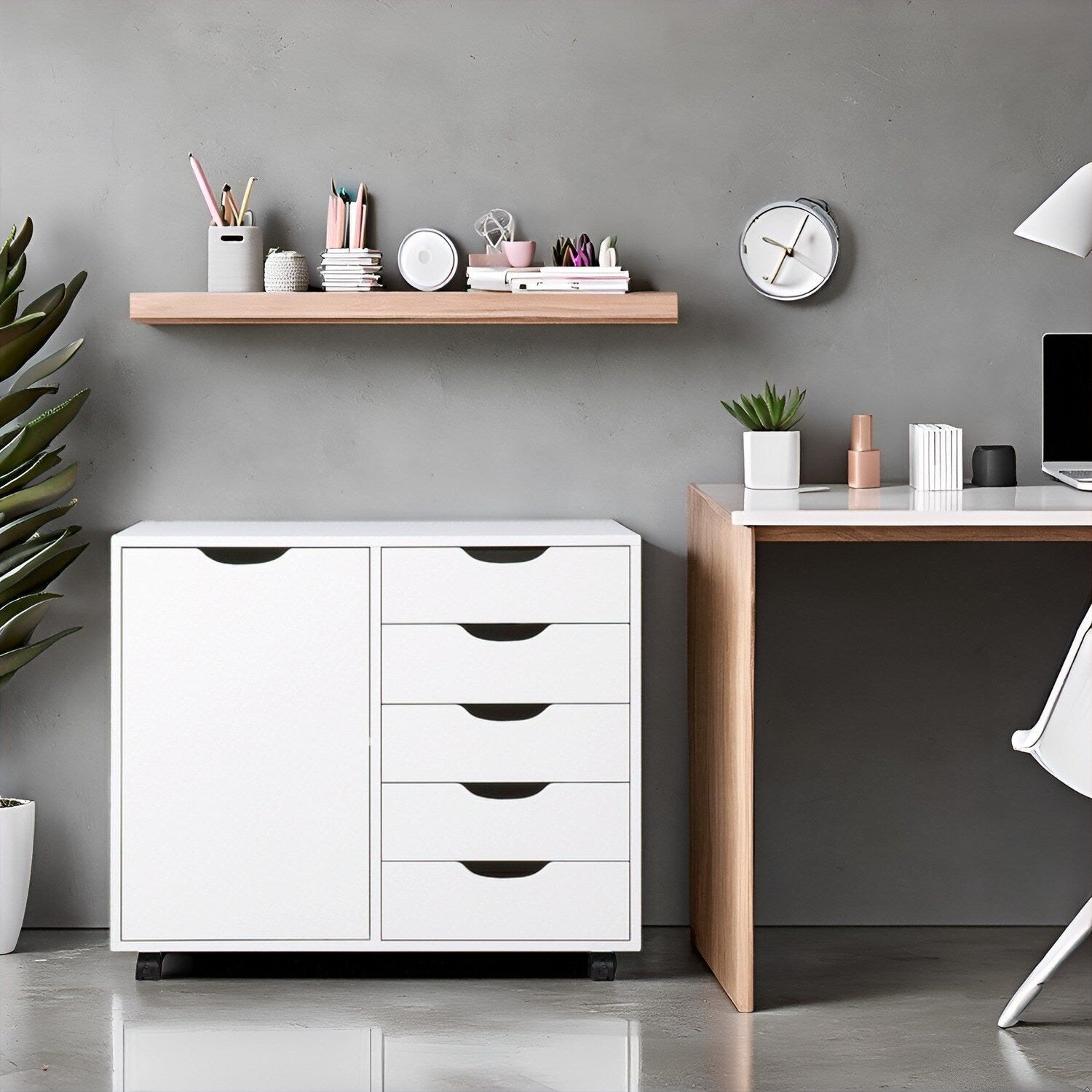 Commode de rangement en bois à 5 tiroirs avec roulettes - Organisateur d'artisanat et tiroir de maquillage pour placard et chambre