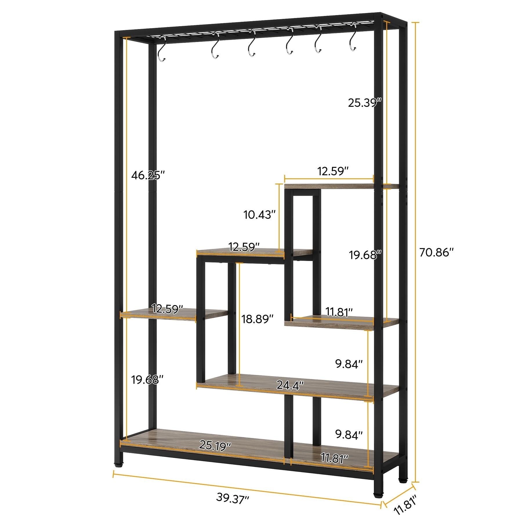 5-Tier Tall Indoor Plant Stand, 70.9 inches Plant Shelf with 10PC Hanging Hooks