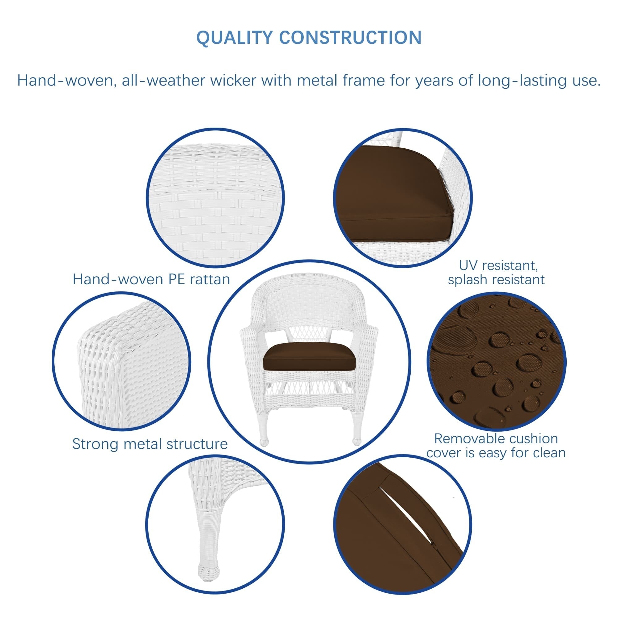 Ensemble de salle à manger en résine tressée blanche 5 pièces