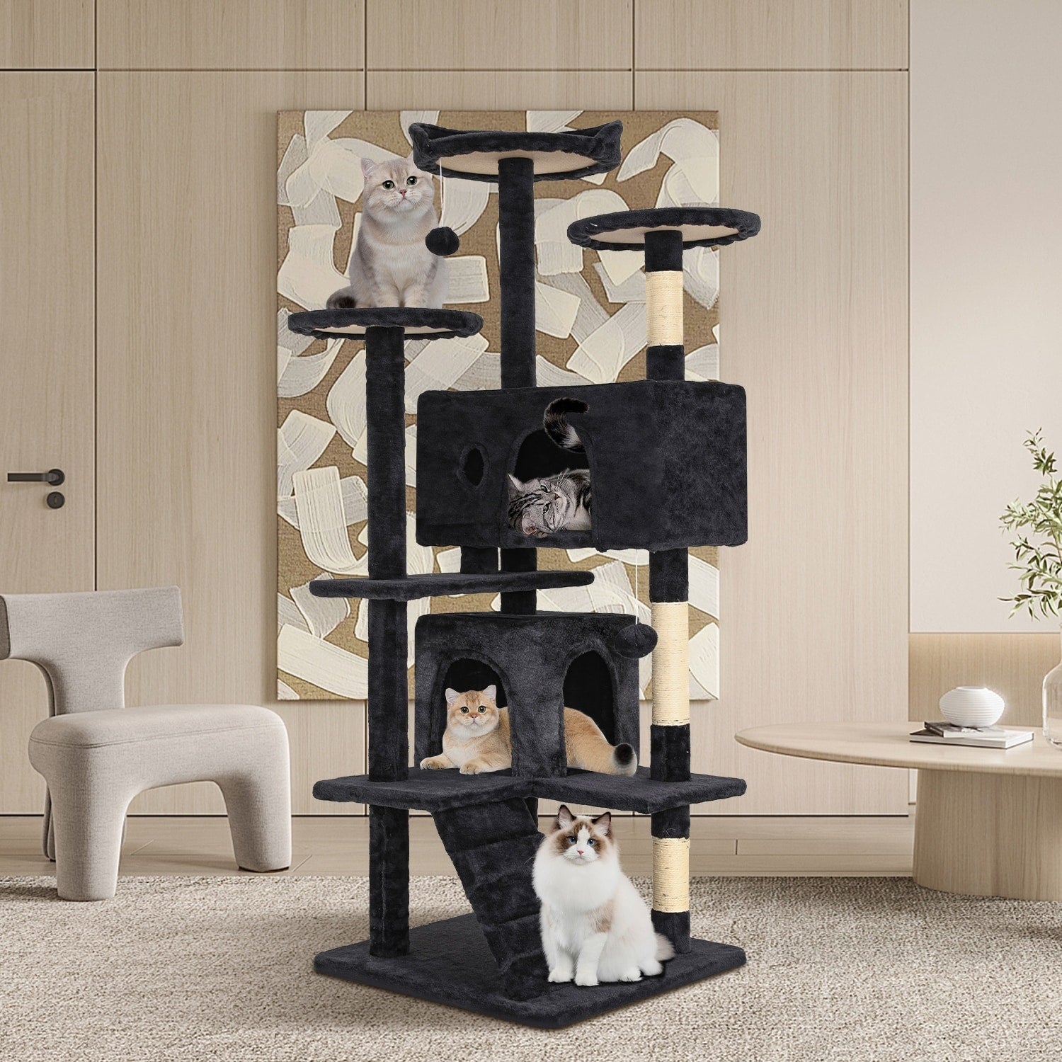 Arbre à chat Furniture of America, tour à chat à plusieurs niveaux avec échelle, plateformes et condos