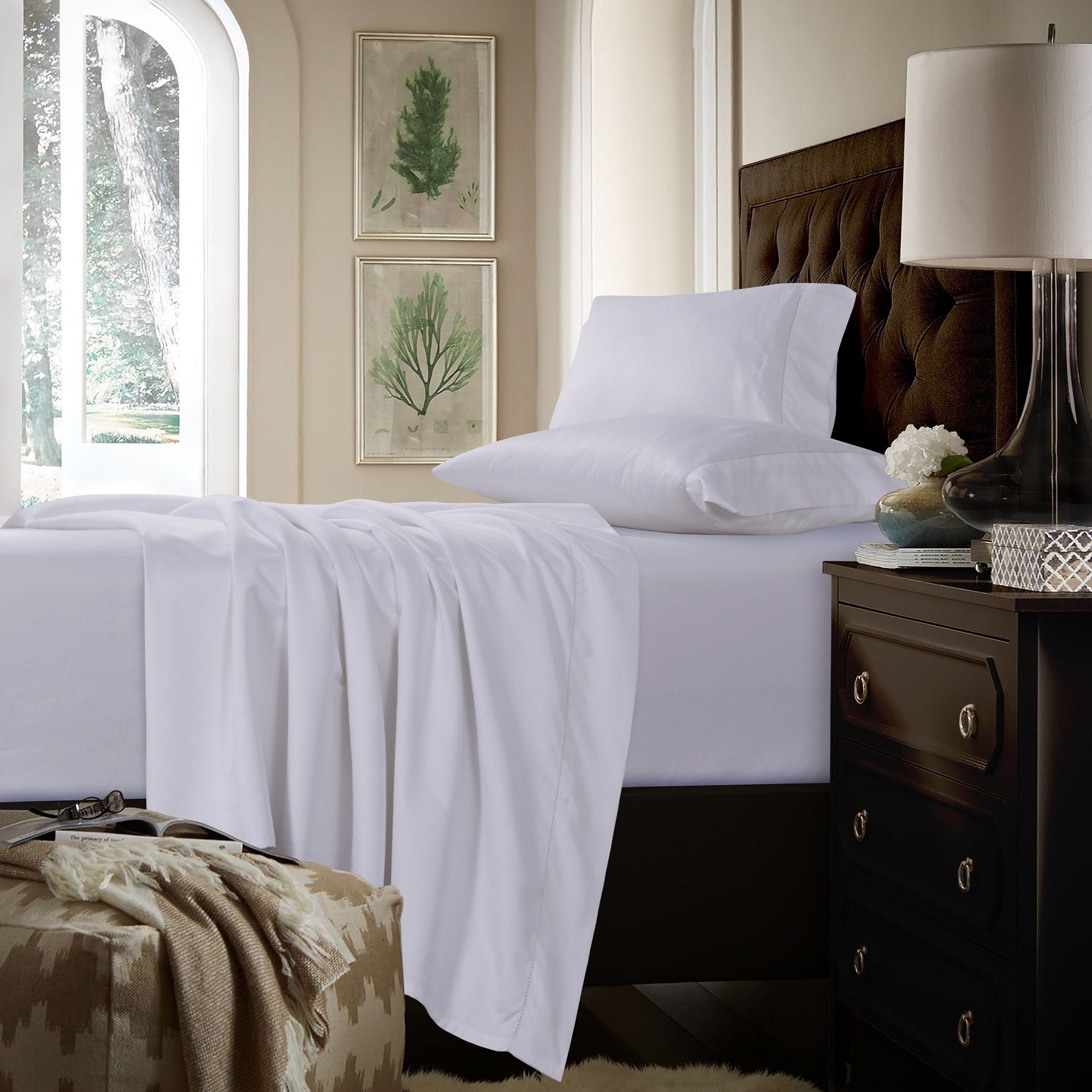 Parure de draps extra-profonds en coton 750 fils avec drap plat surdimensionné