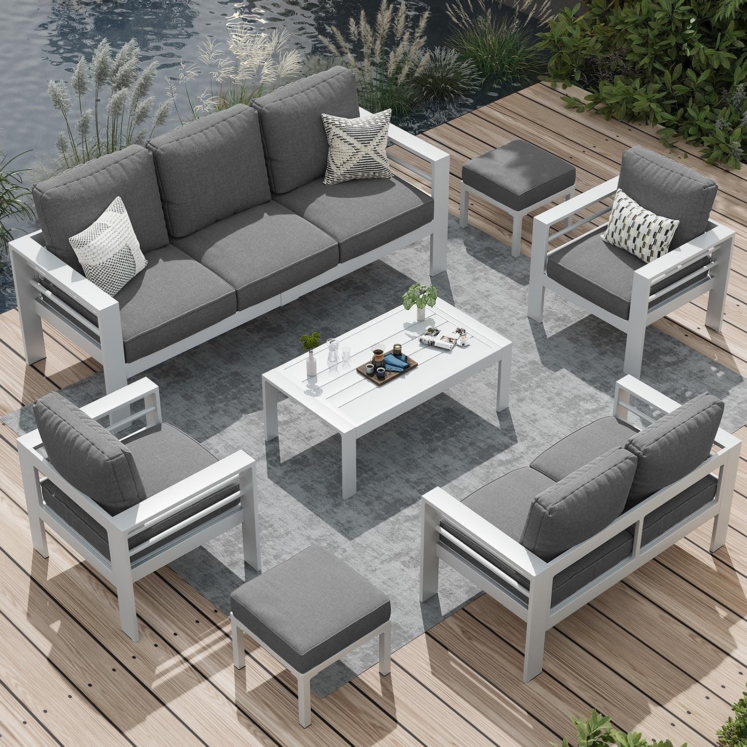 Ensemble de meubles de patio en aluminium AECOJOY 7 pièces Ensemble de conversation d'extérieur