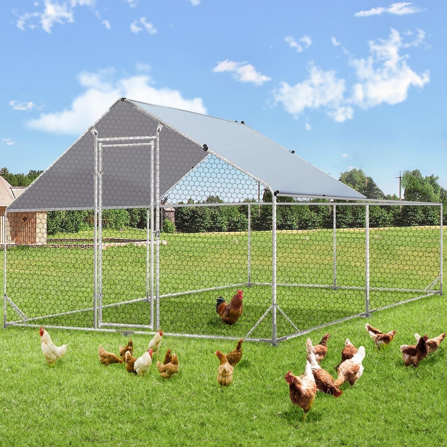 AECOJOY Grand poulailler en métal avec cage à poulets en métal