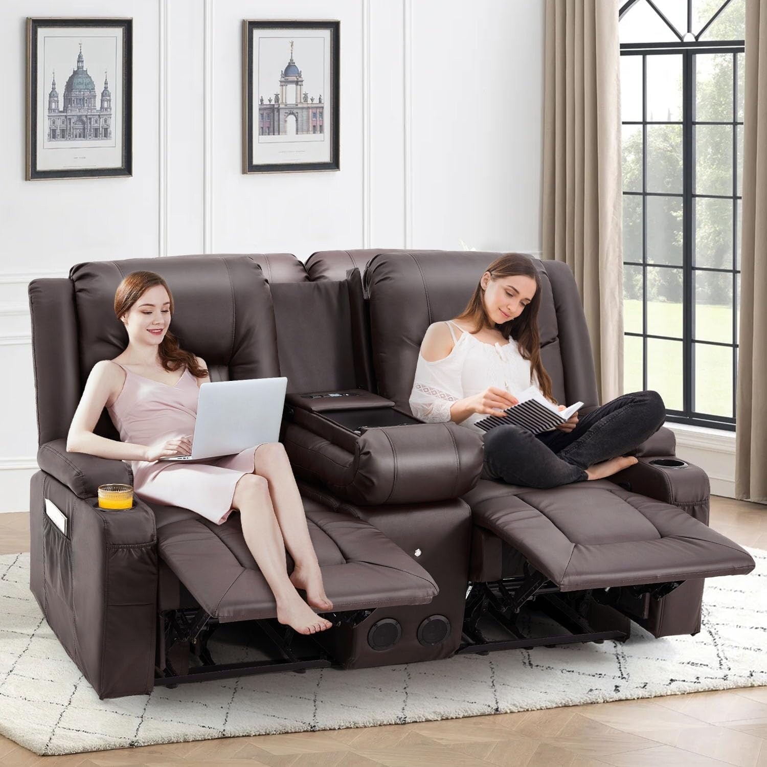 Canapé inclinable manuel AECOJOY pour camping-car, siège de cinéma maison en polyuréthane avec console