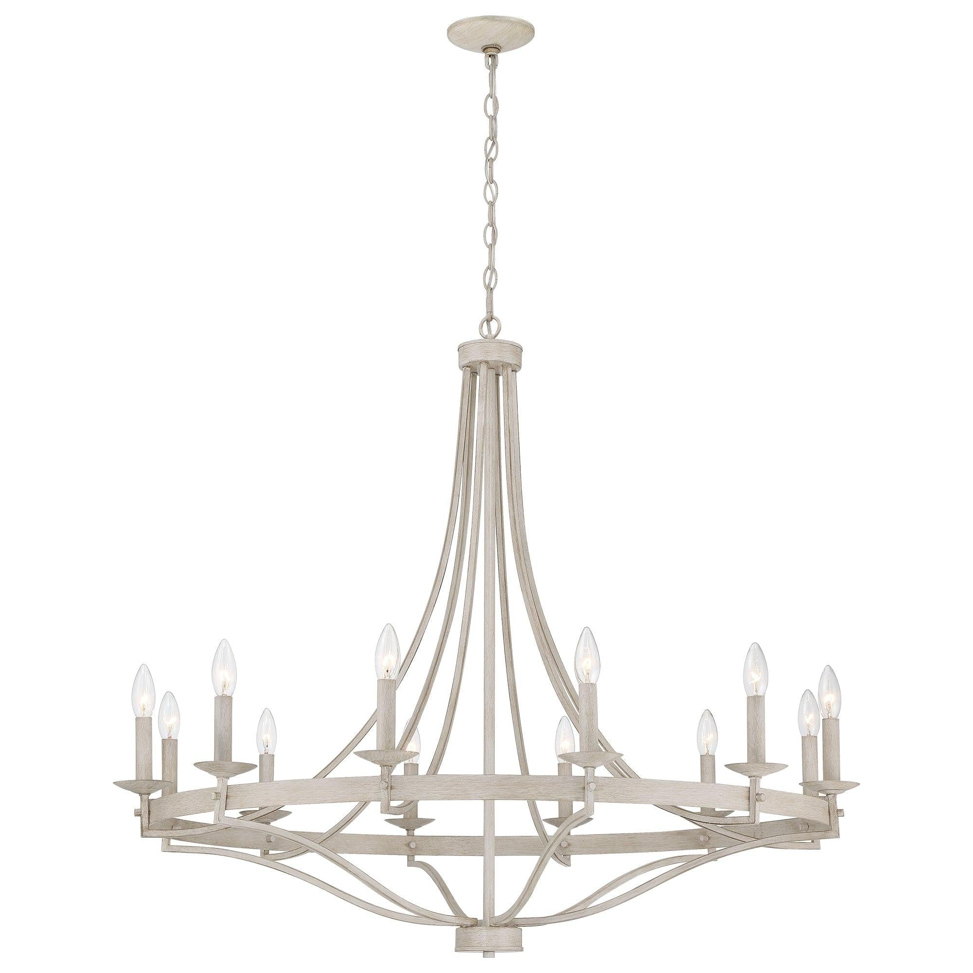 Lustre Empire à 12 lumières de style ferme moderne Fidenza avec roue de chariot et UL - D40'' * H135''
