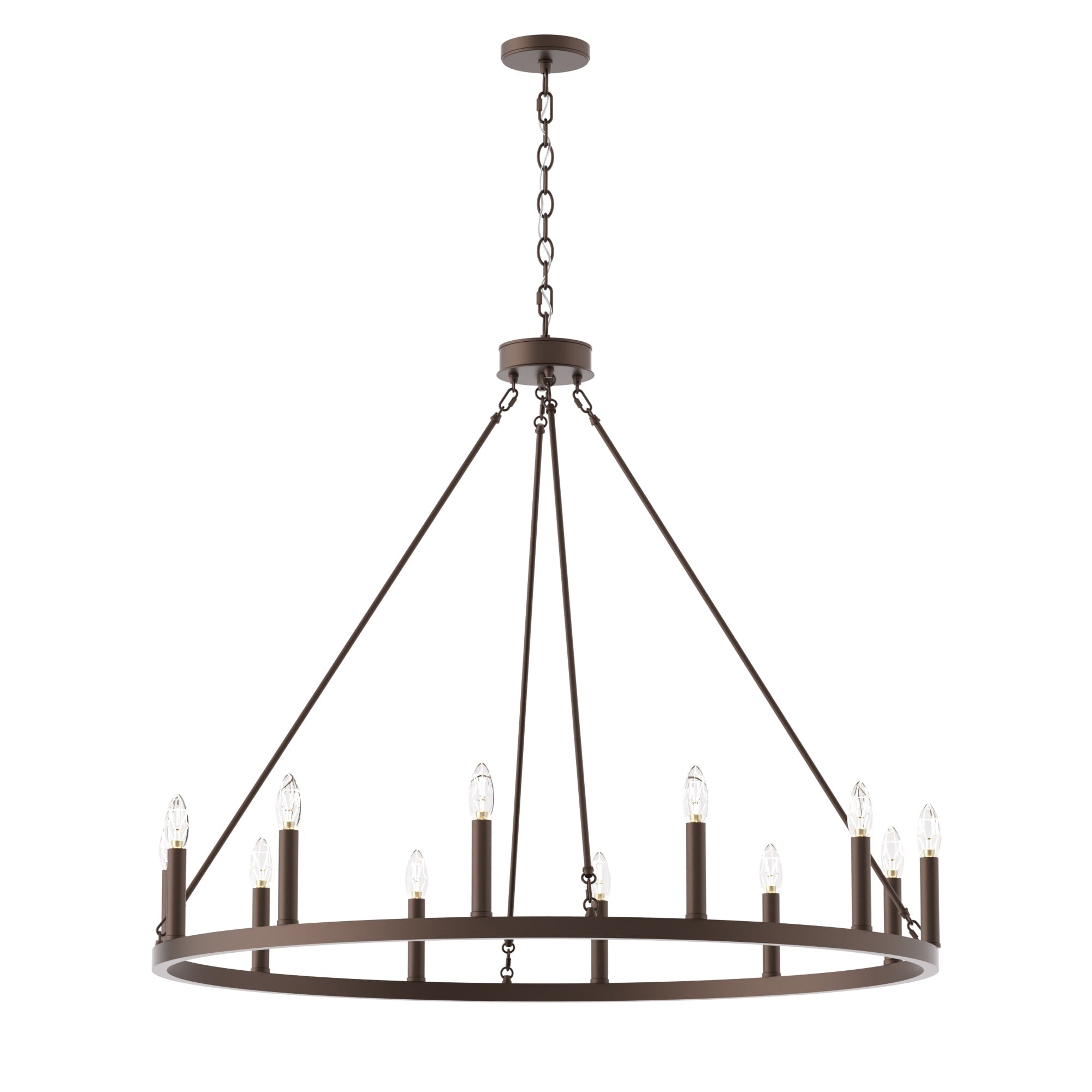 Lustre Acroma Farmhouse à 12 lumières, 40 po, en forme de roue de chariot, certifié UL - 40 po P x 138 po H