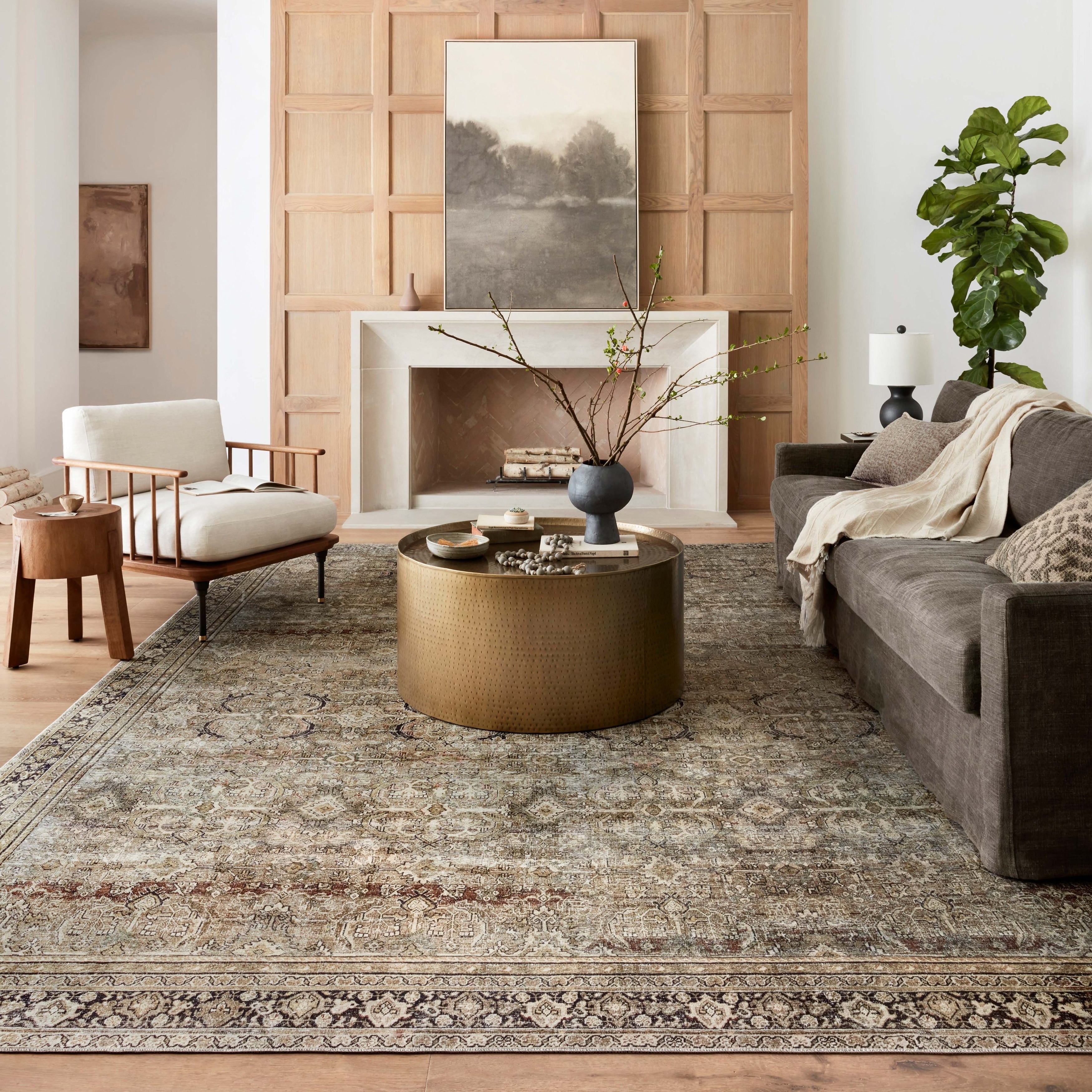 Tapis imprimé oriental ton olive Isabelle d'Alexander Home