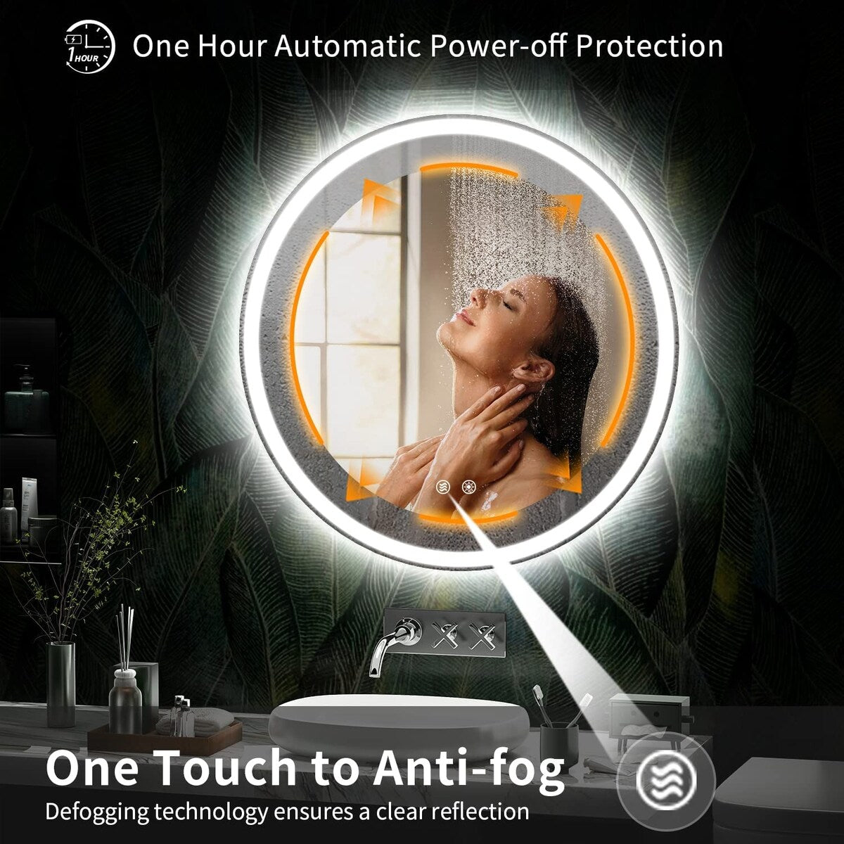 Miroir de courtoisie rond sans cadre, antibuée, éclairé par LED et à intensité variable