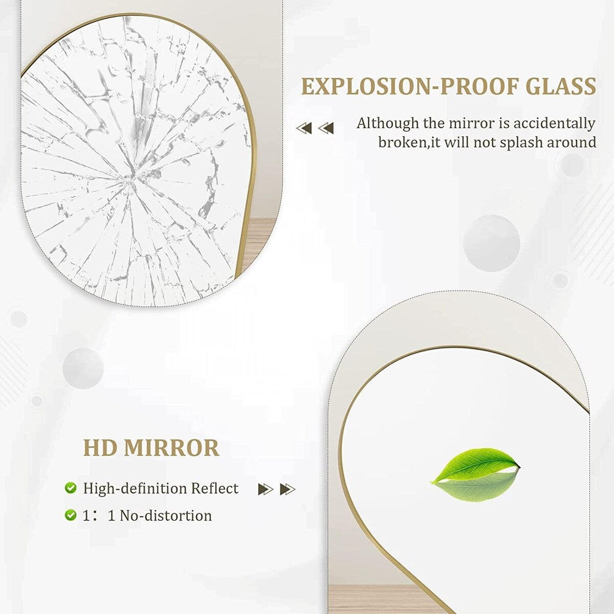 Miroir de sol arqué pleine longueur Miroir sur pied intégral Décoration murale