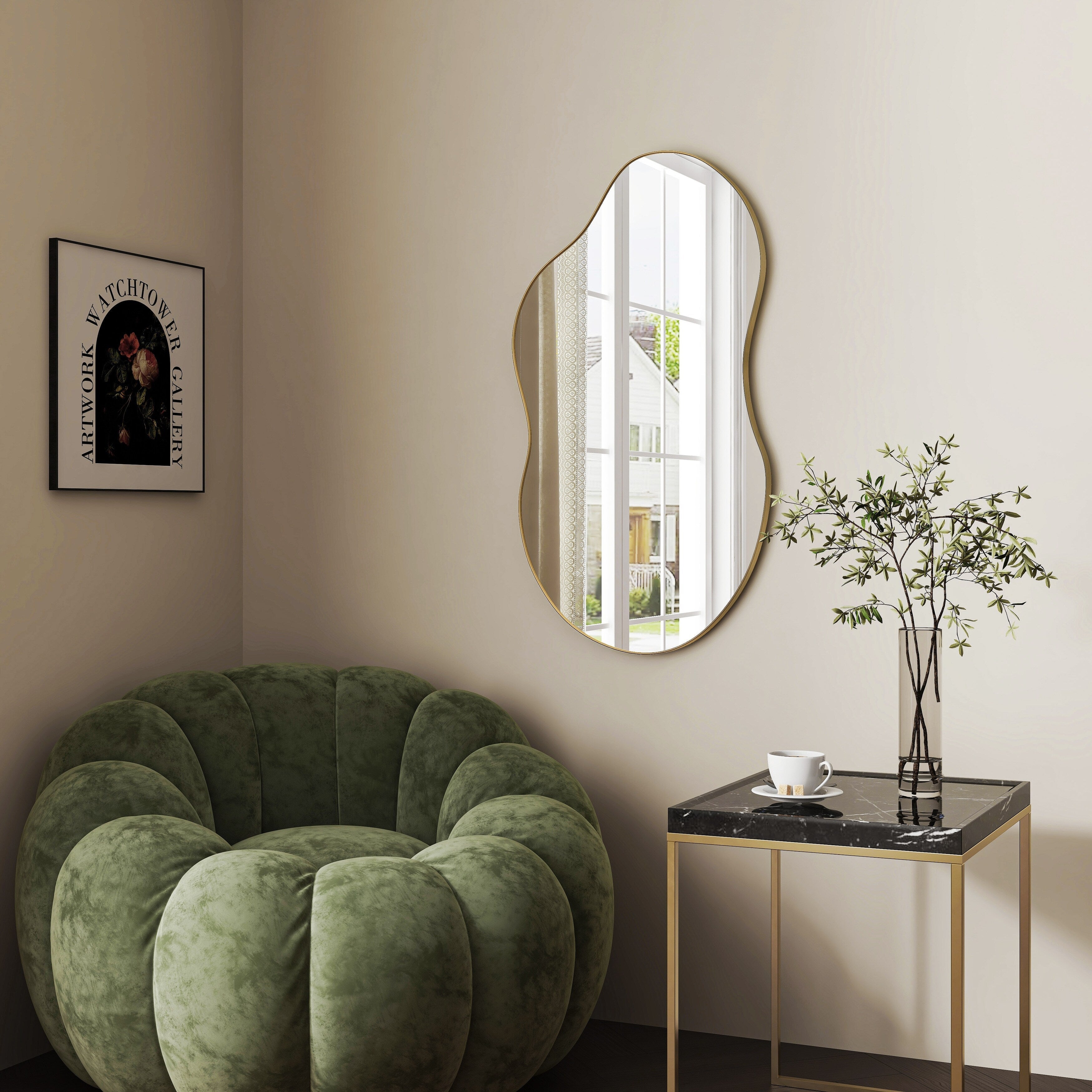 Miroir mural asymétrique ondulé antique