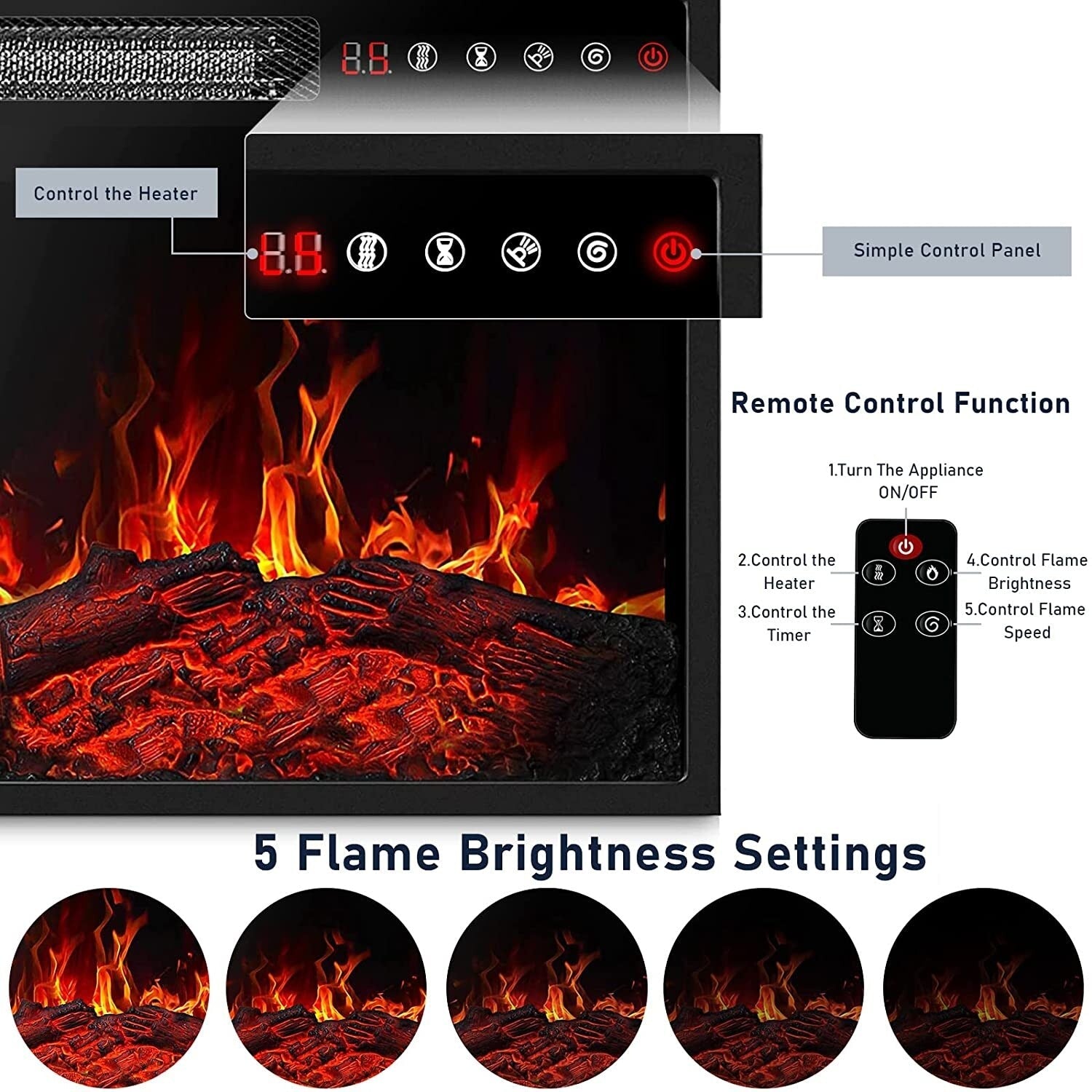 Cheminée électrique Bossin 43 avec manteau, insert de cheminée électrique de 23 pouces, meuble TV autonome avec foyer en bois