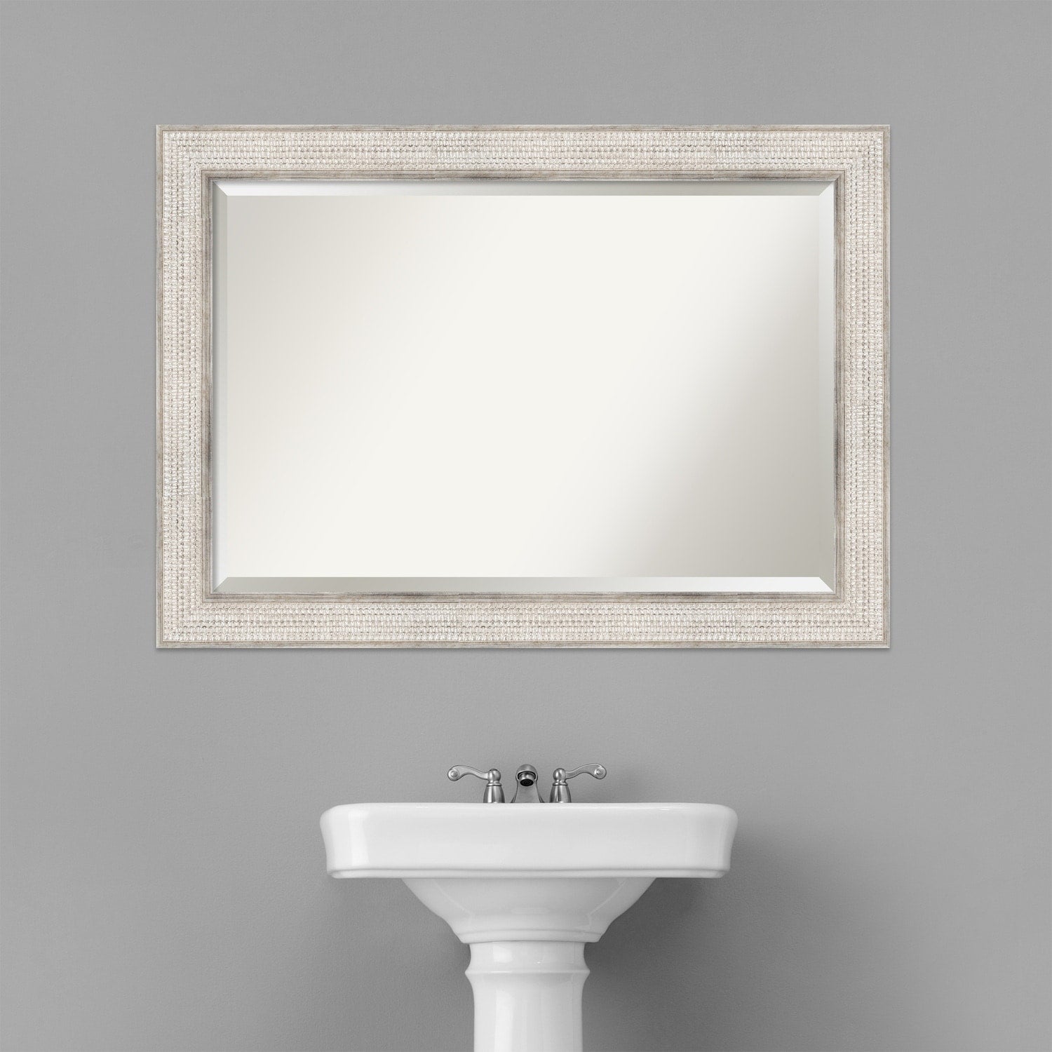 Miroir mural de salle de bain en bois biseauté - Cadre argenté Treillis - Argent Treillis