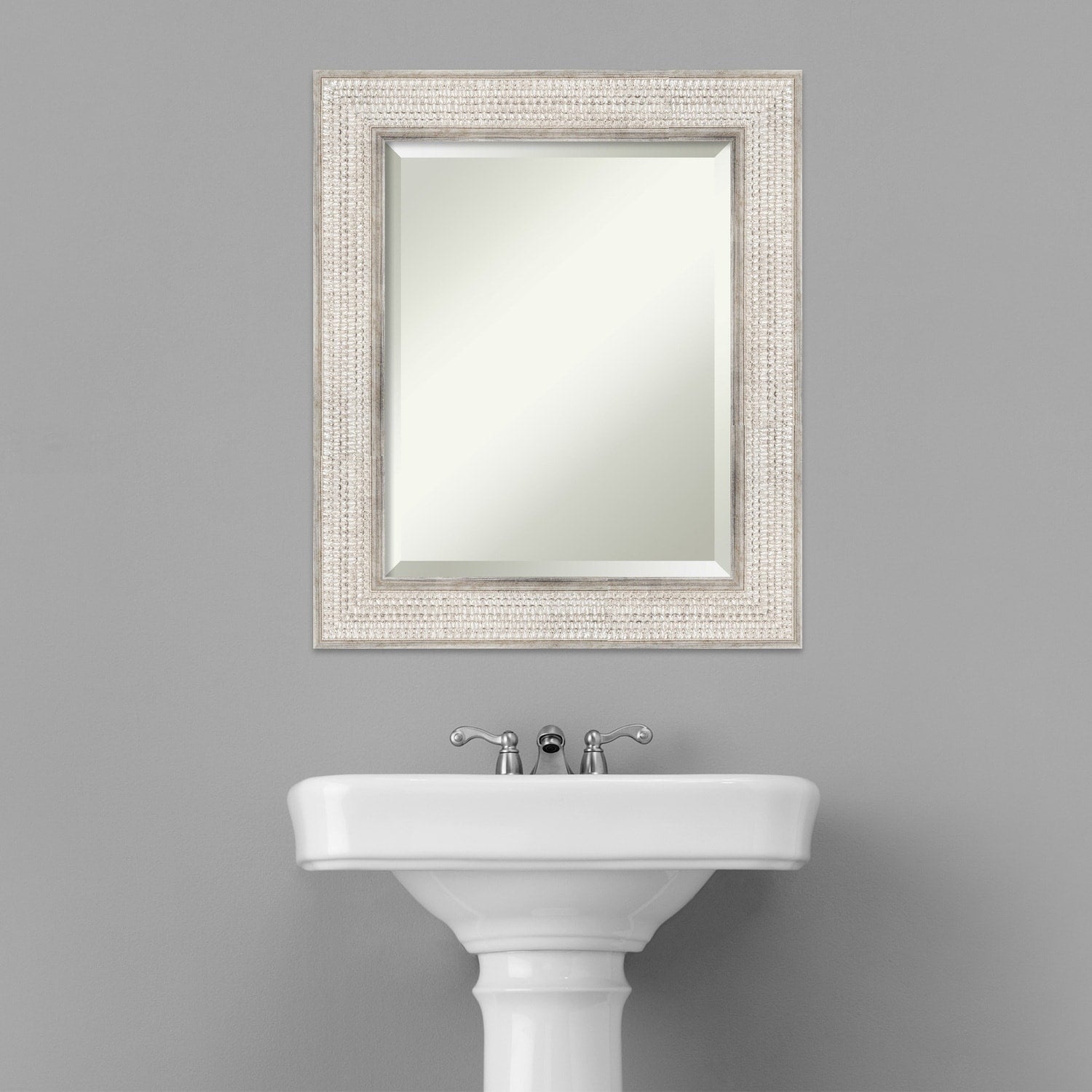 Miroir mural de salle de bain en bois biseauté - Cadre argenté Treillis - Argent Treillis