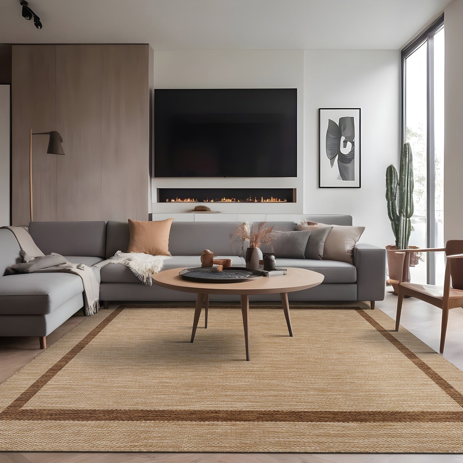 Tapis d'intérieur/extérieur moderne à bordures Beverly Rug, moquette d'extérieur pour patio, terrasse, porche