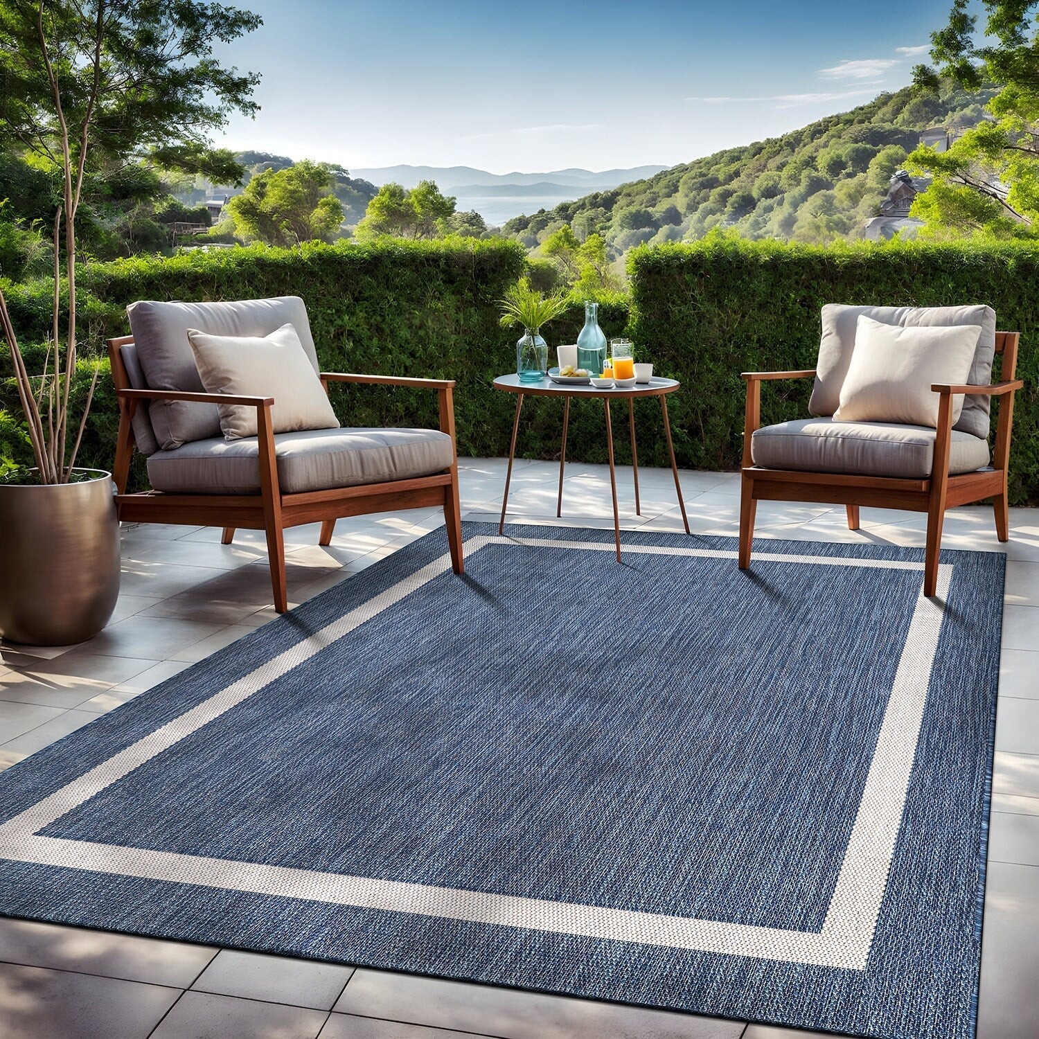 Tapis d'intérieur/extérieur moderne à bordures Beverly Rug, moquette d'extérieur pour patio, terrasse, porche