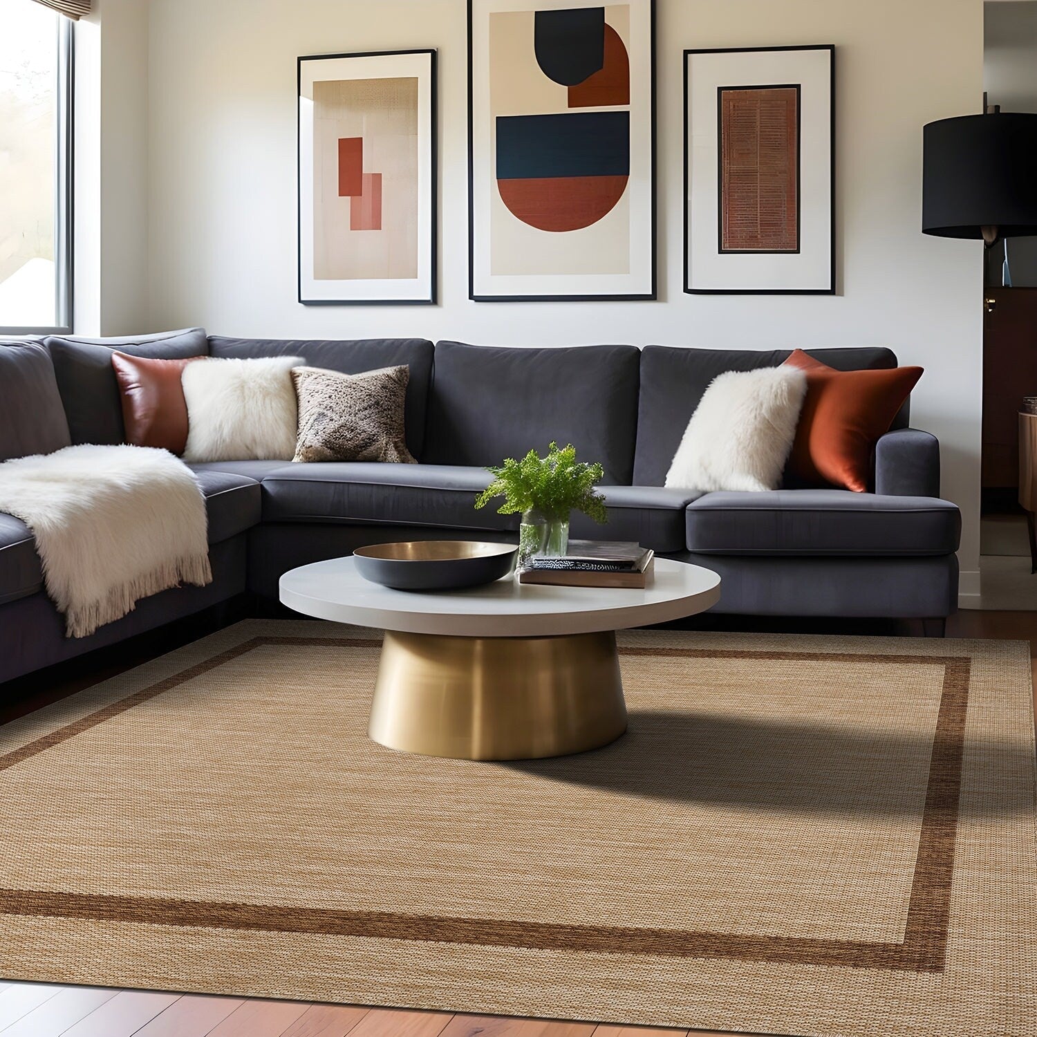 Tapis d'intérieur/extérieur moderne à bordures Beverly Rug, moquette d'extérieur pour patio, terrasse, porche