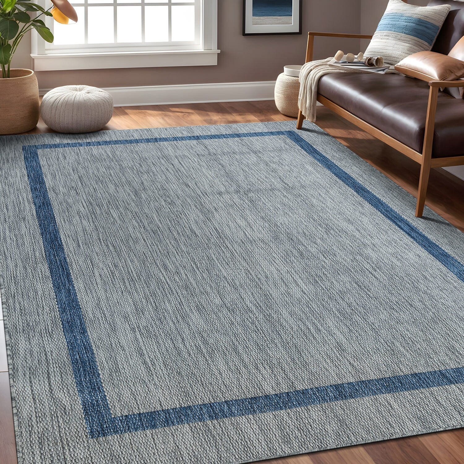 Tapis d'intérieur/extérieur moderne à bordures Beverly Rug, moquette d'extérieur pour patio, terrasse, porche