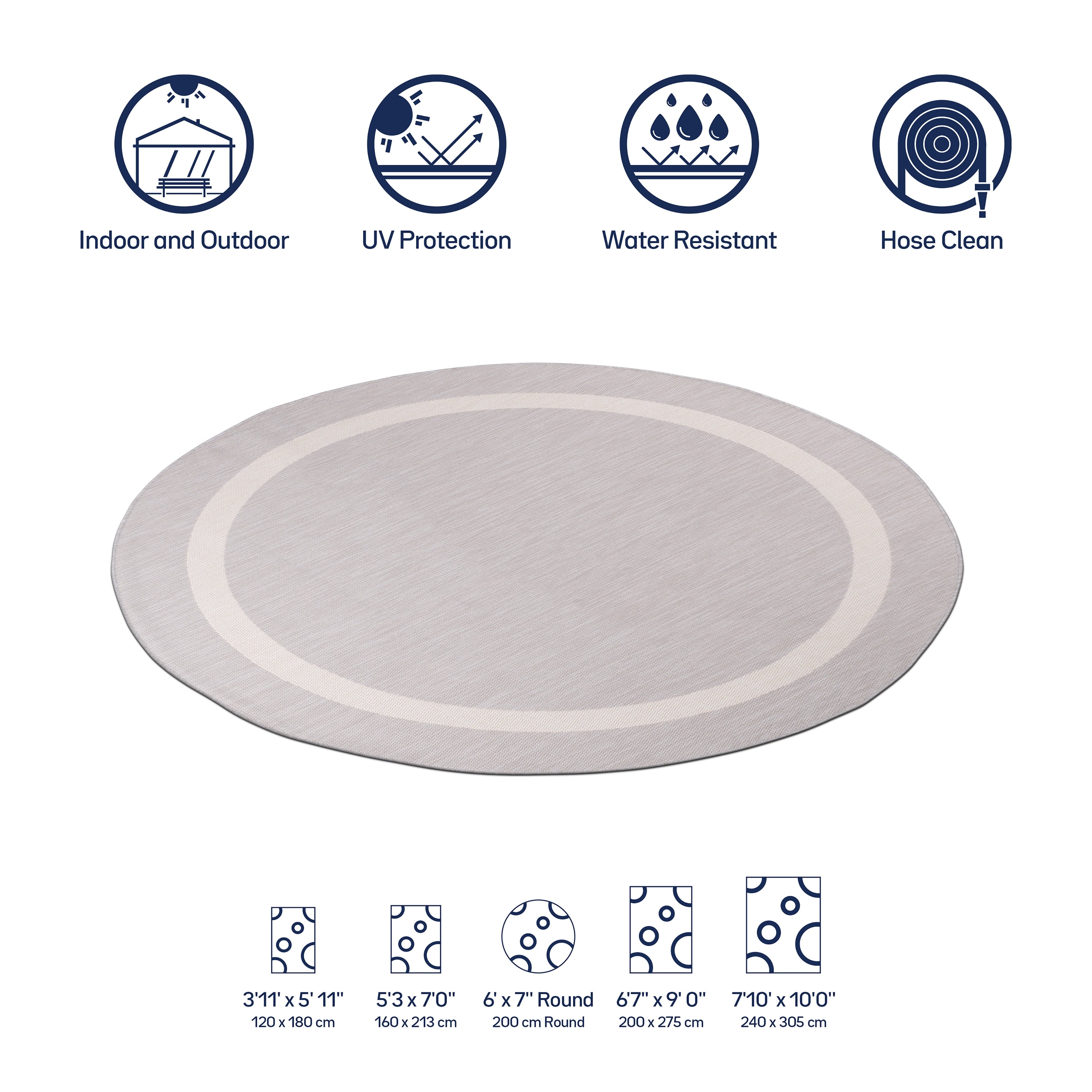 Tapis d'intérieur/extérieur moderne à bordures Beverly Rug, moquette d'extérieur pour patio, terrasse, porche