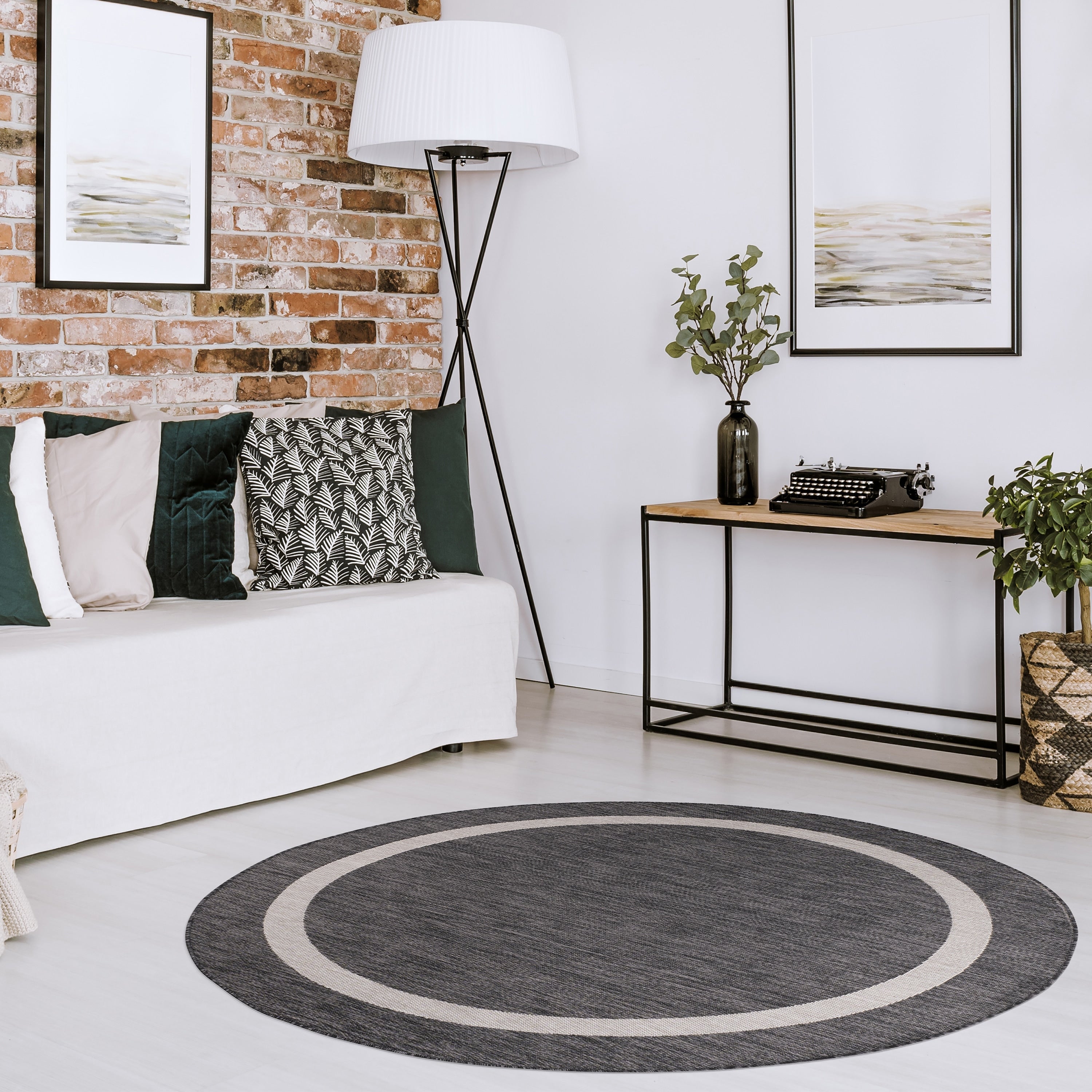 Tapis d'intérieur/extérieur moderne à bordures Beverly Rug, moquette d'extérieur pour patio, terrasse, porche