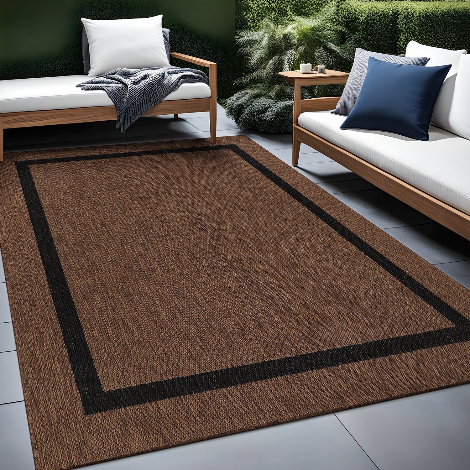 Tapis d'intérieur/extérieur moderne à bordures Beverly Rug, moquette d'extérieur pour patio, terrasse, porche