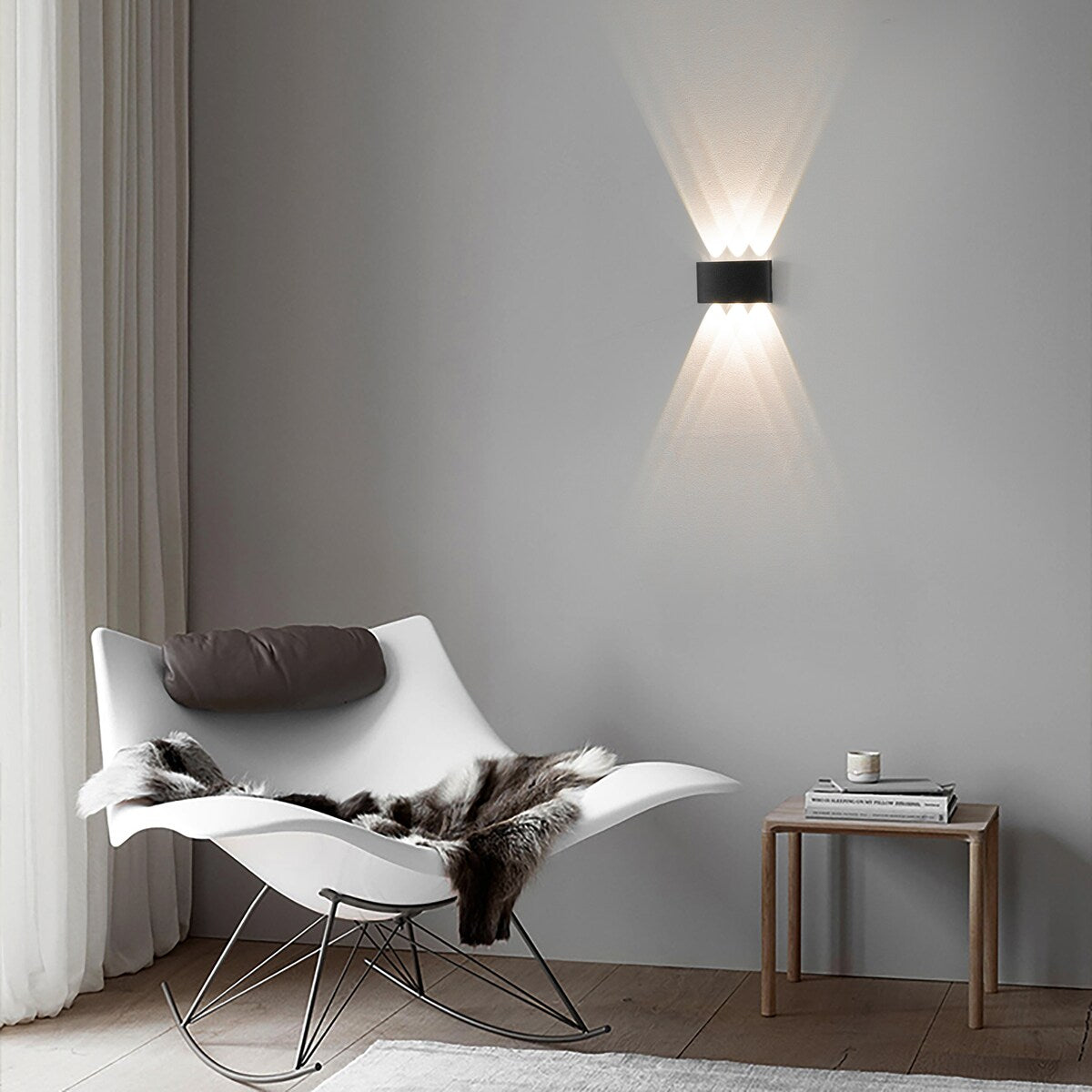 Applique murale décorative contemporaine noire en aluminium étanche pour l'intérieur et l'extérieur, 8 W, blanc froid 4 000 K