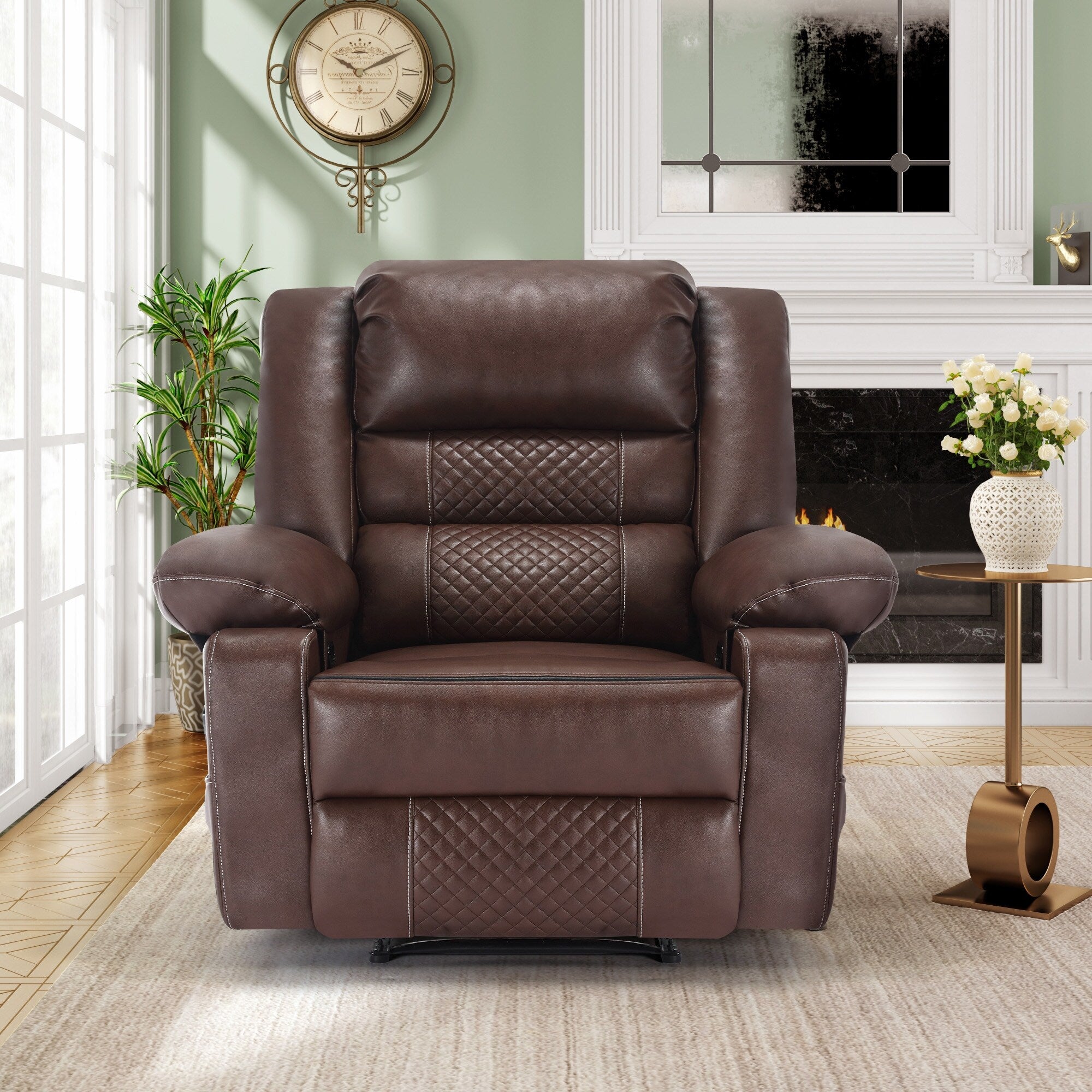 Fauteuil inclinable manuel marron avec massage à 8 points, fonction chauffante et cadre robuste pour un confort optimal au salon