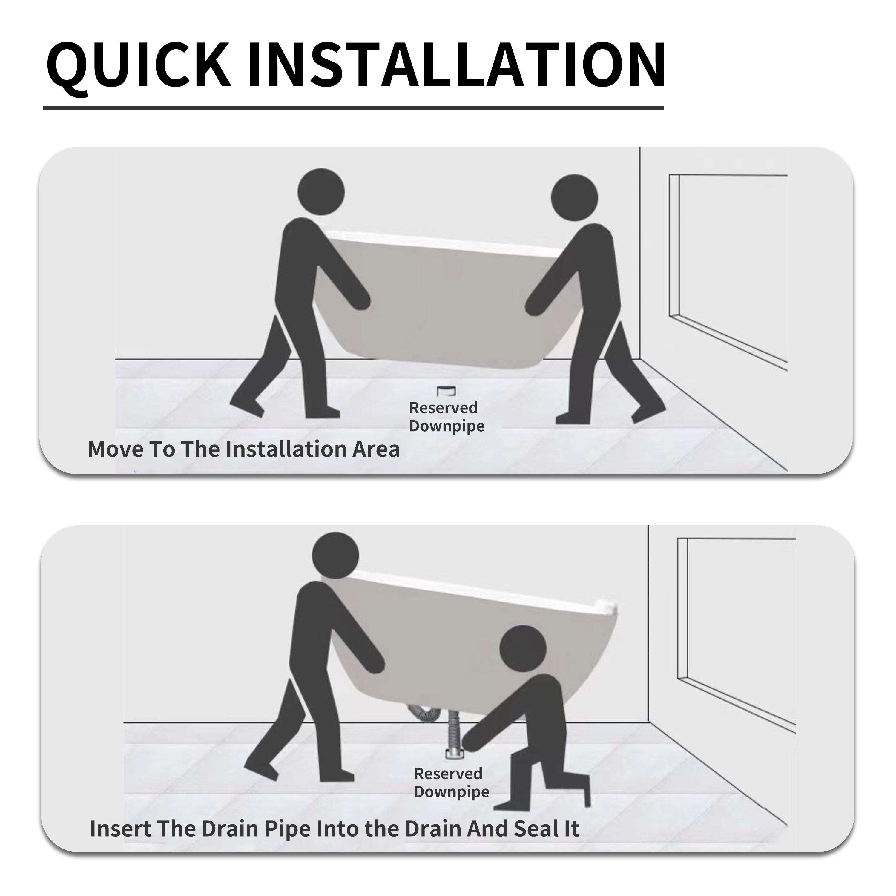 Baignoires autoportantes en acrylique CB HOME 59''/67'', baignoires simples contre le mur, trop-plein gauche/droite