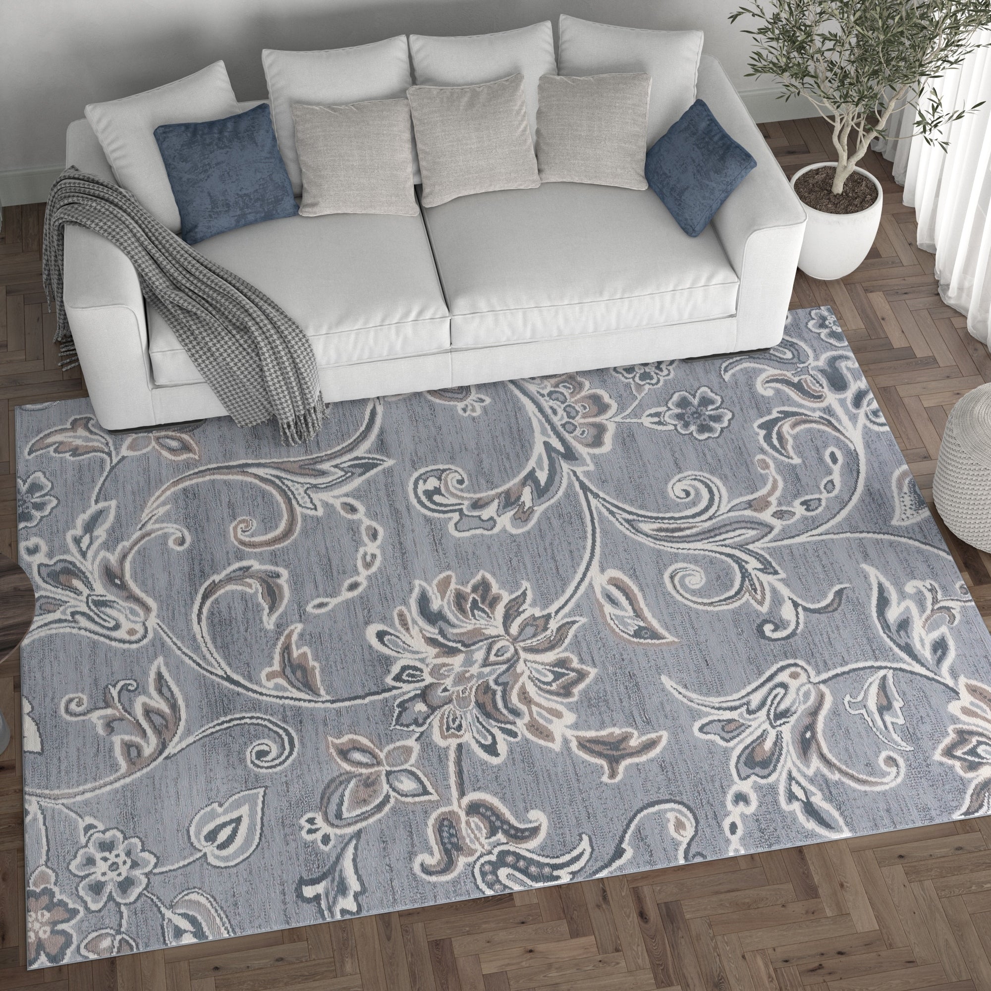 Tapis d'intérieur transitionnel à motifs floraux et botaniques Carrington