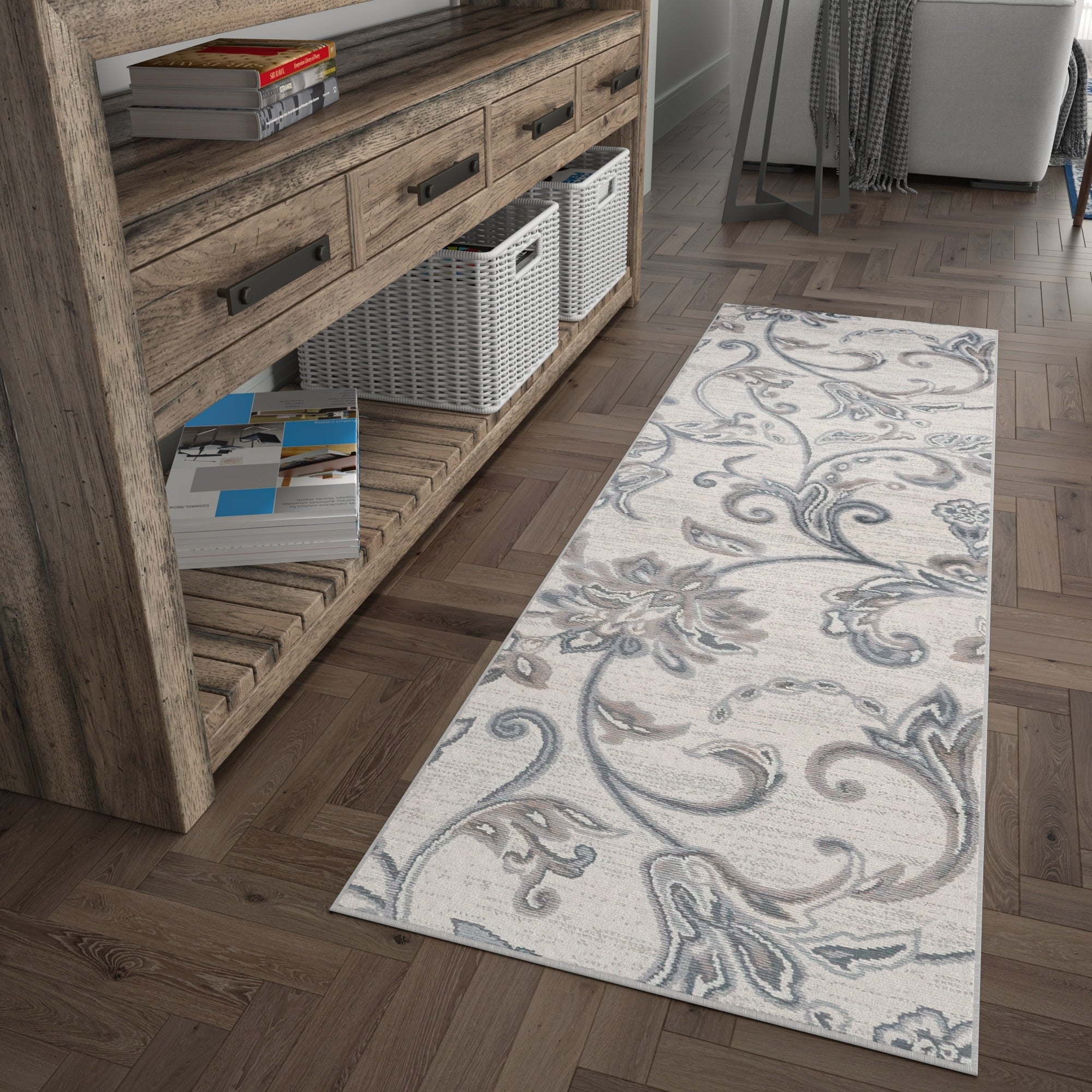 Tapis d'intérieur transitionnel à motifs floraux et botaniques Carrington