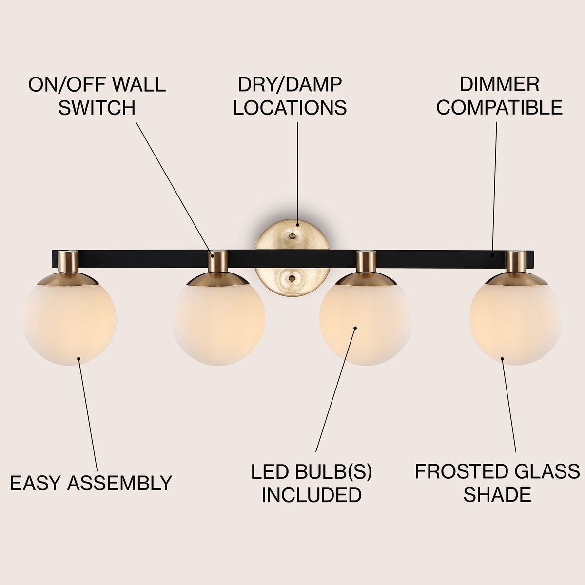 Cecil Globe Meuble-lavabo moderne contemporain à LED en métal et verre dépoli, par JONATHAN Y