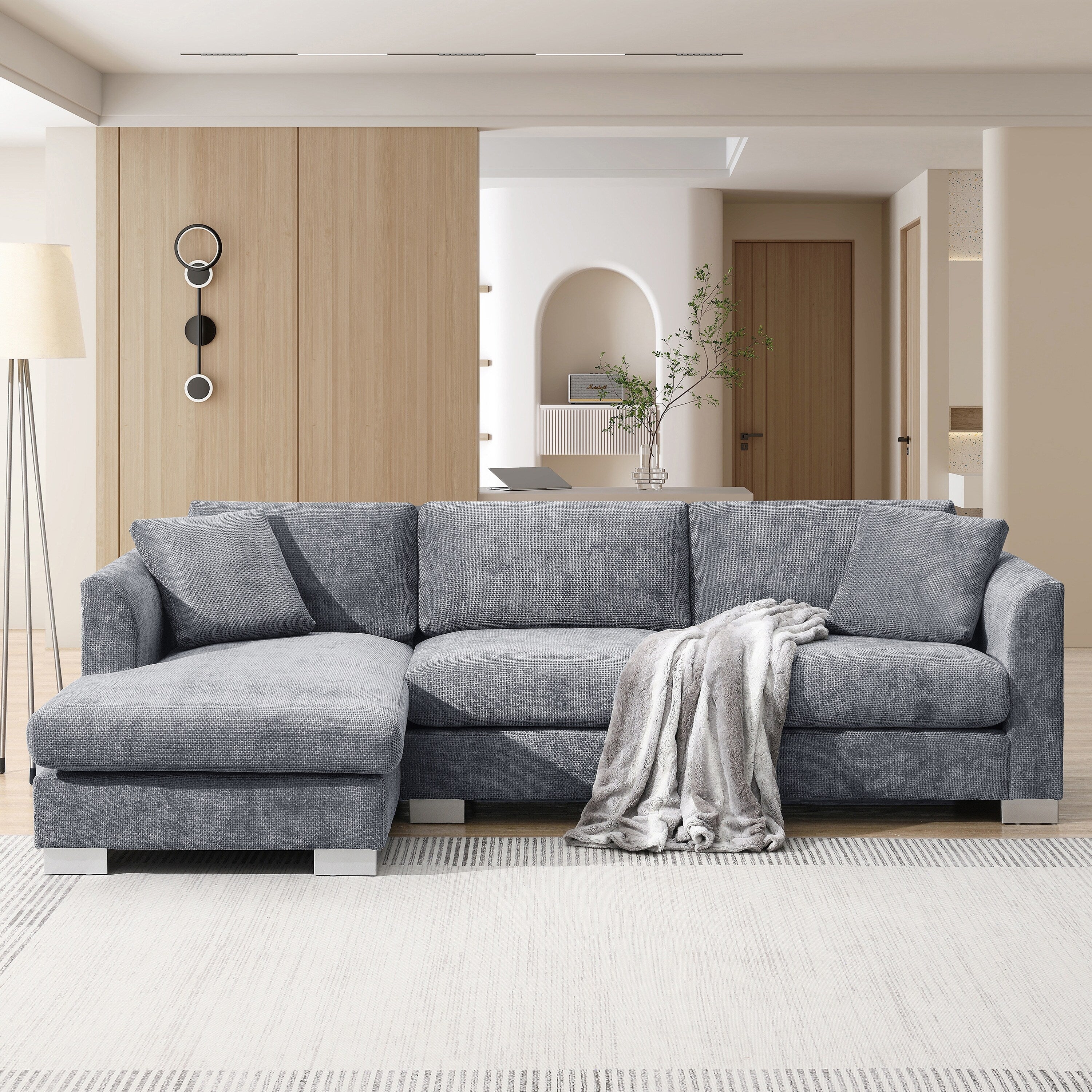 Canapé sectionnel Cloud, ensemble de canapés de luxe en forme de L avec 2 oreillers gratuits, mobilier d'intérieur 4 places en chenille avec méridienne surdimensionnée