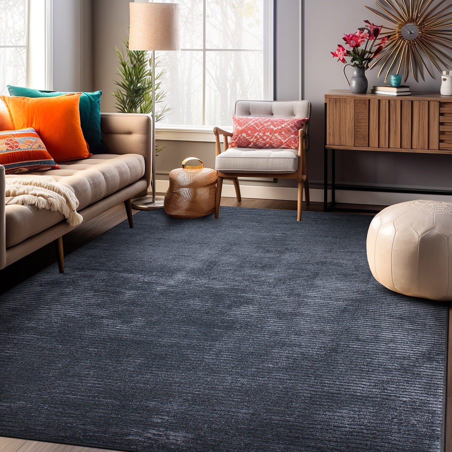 Tapis contemporain à rayures vieillies lavable en machine