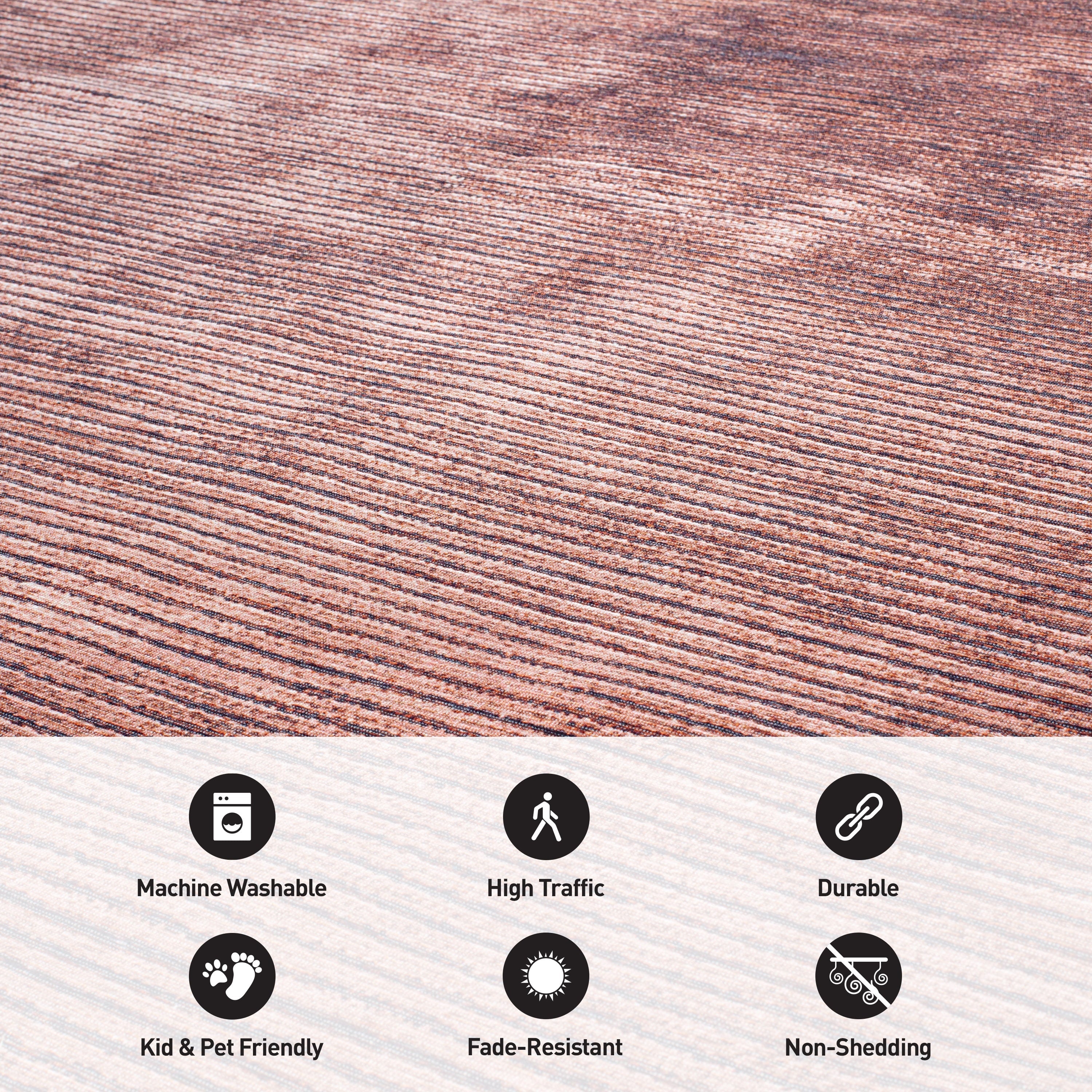 Tapis contemporain à rayures vieillies lavable en machine