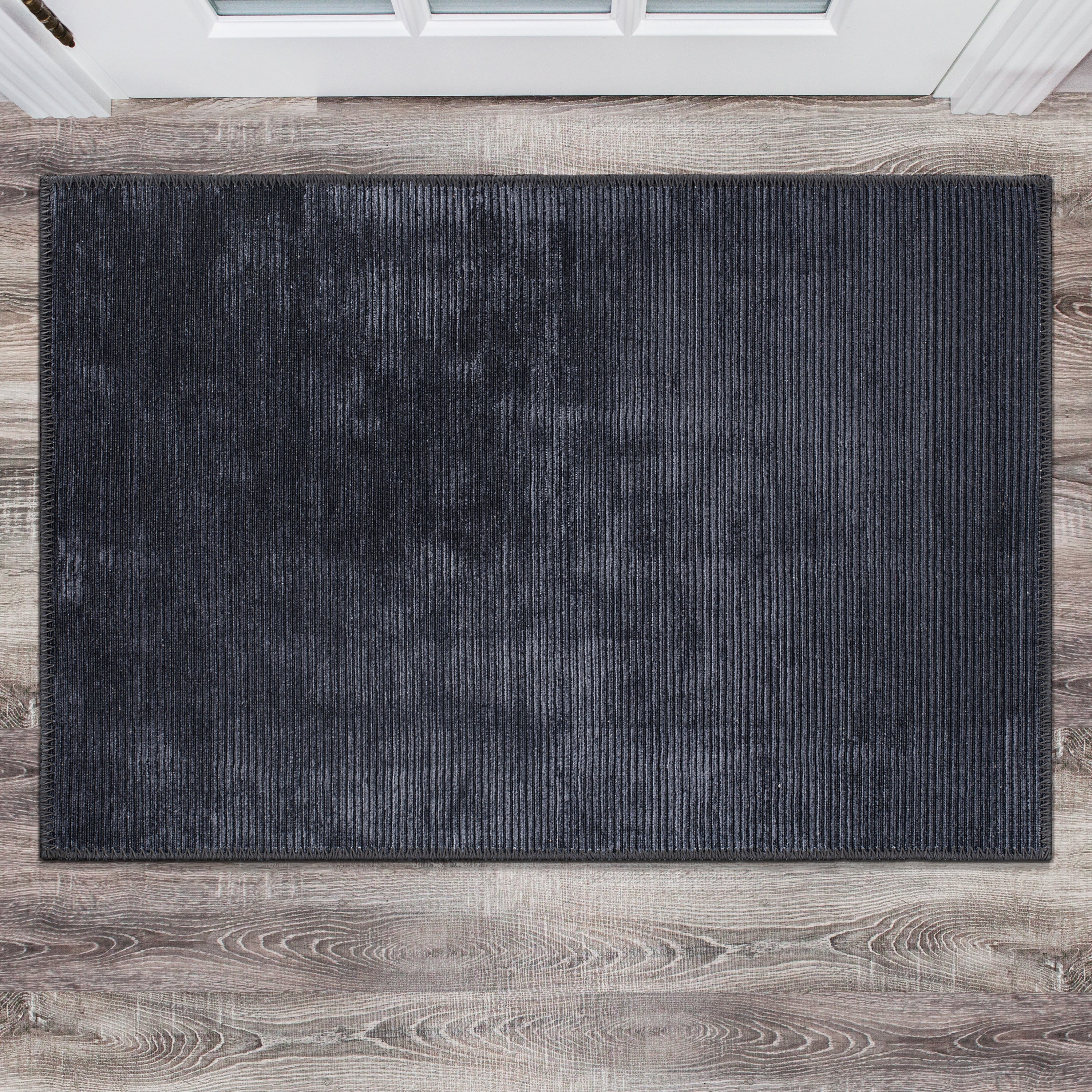 Tapis contemporain à rayures vieillies lavable en machine